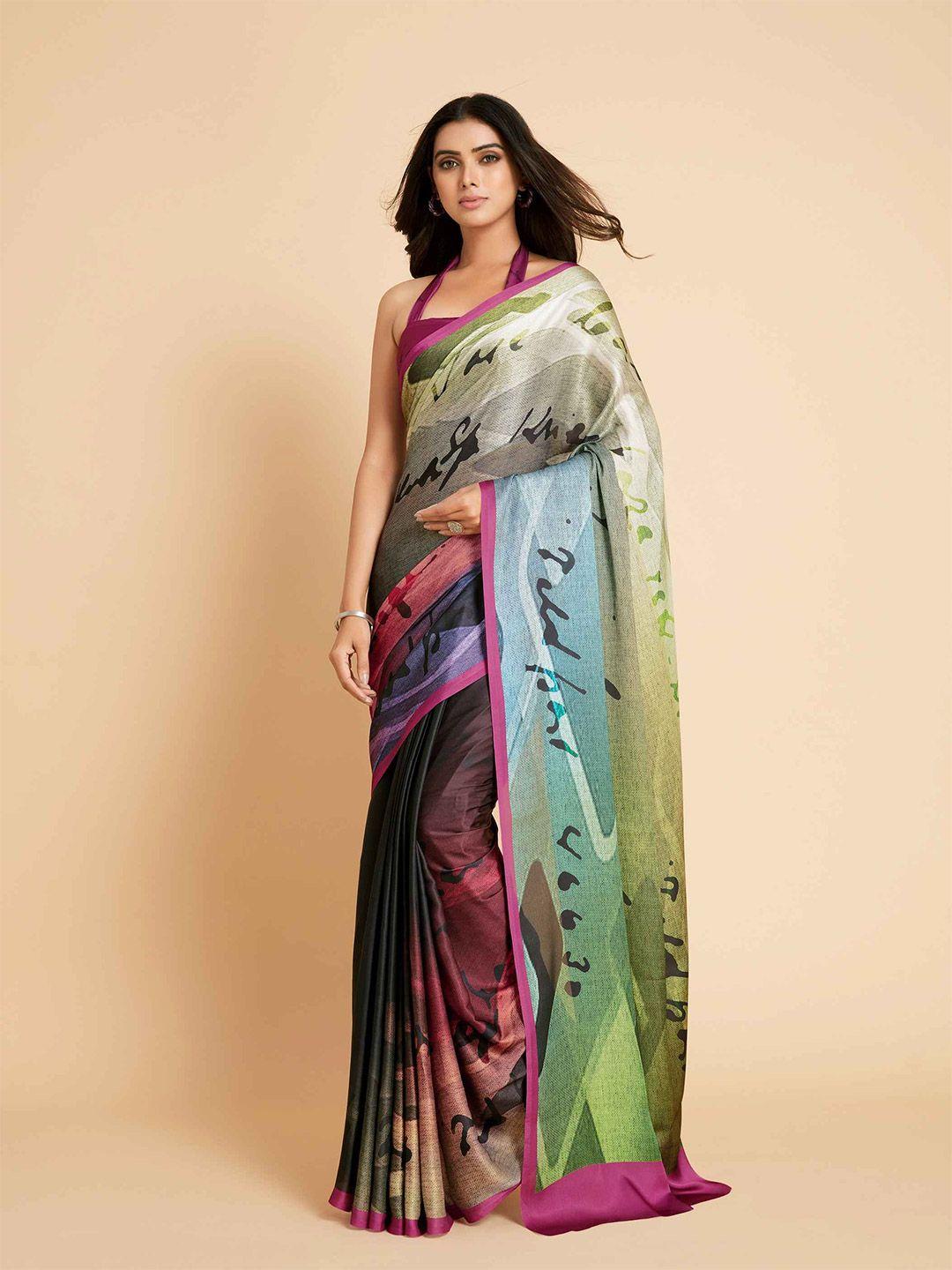 sangria multicoloured satin printed saree