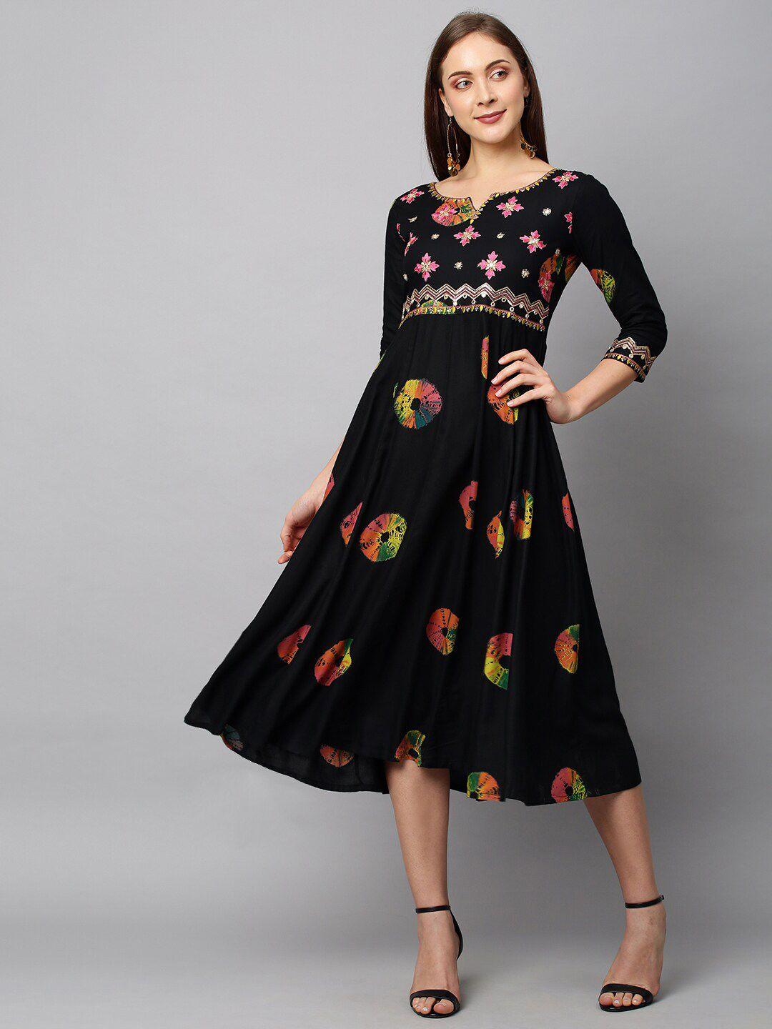 fashor black ethnic motifs midi dress