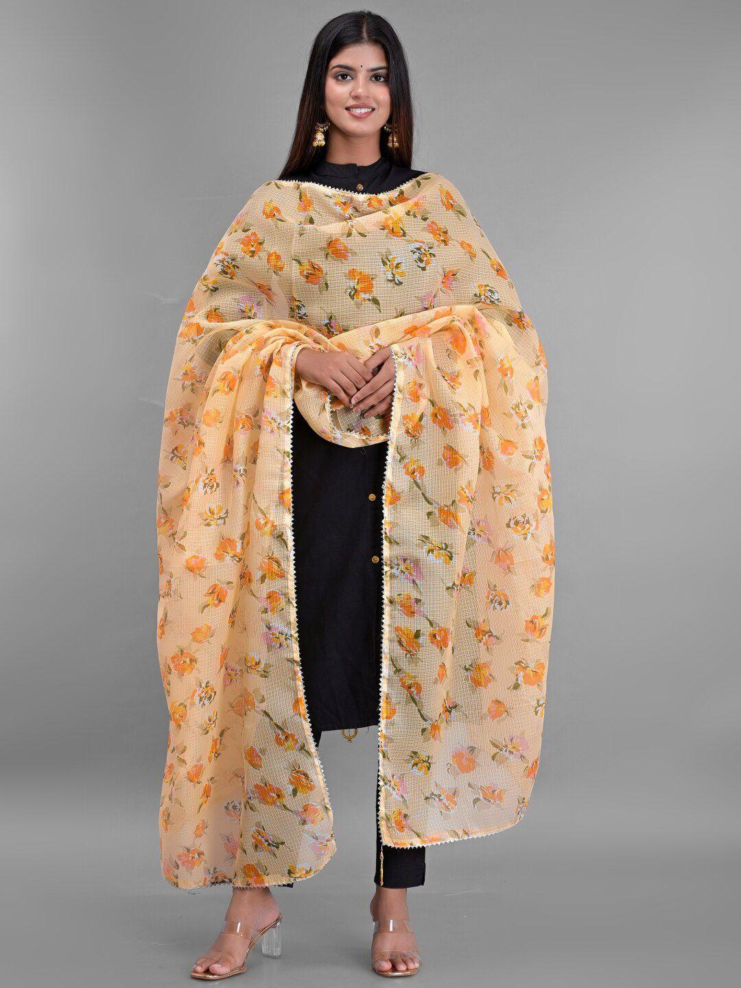 apratim womens peach-coloured & orange printed dupatta