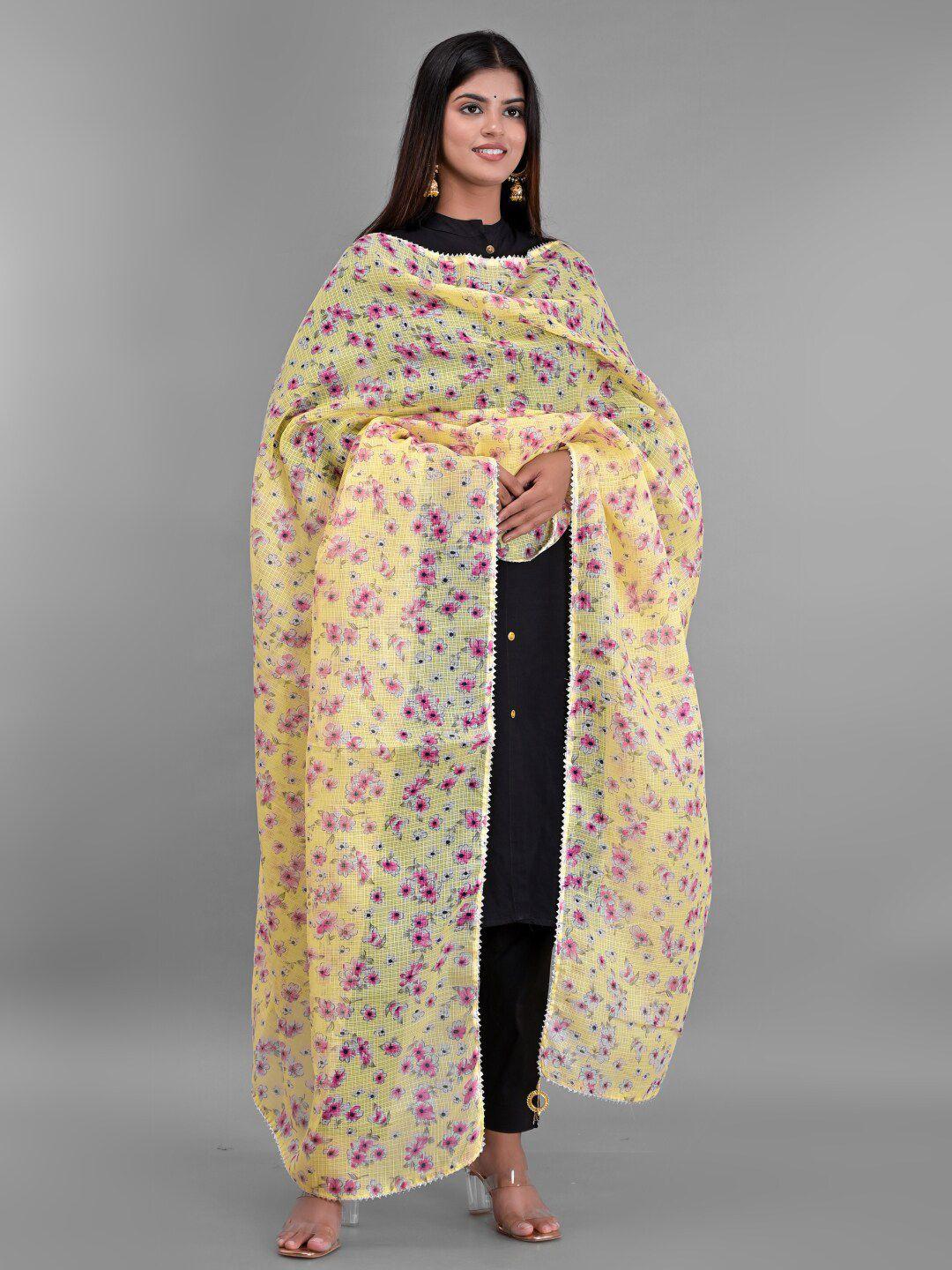 apratim yellow & pink printed dupatta