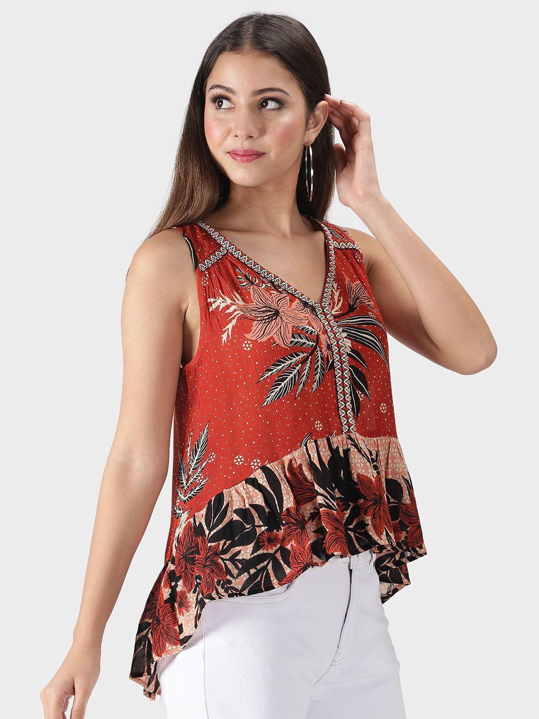 debonatella women red tropical printed top