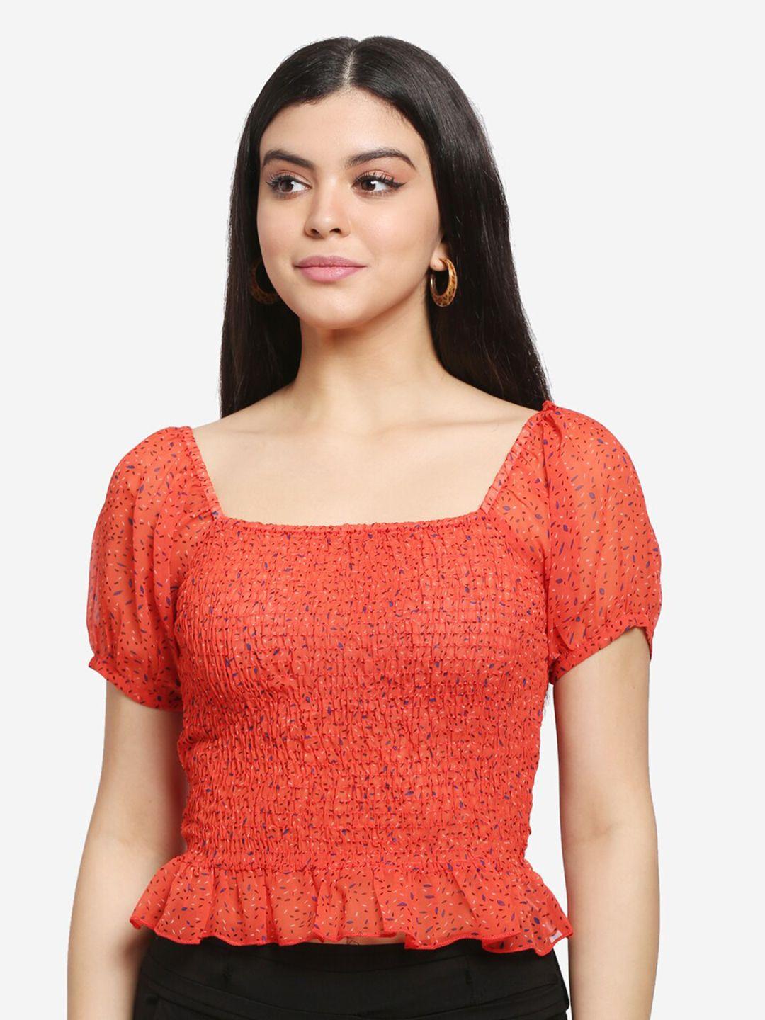 pretty loving thing women red smocked chiffon peplum top