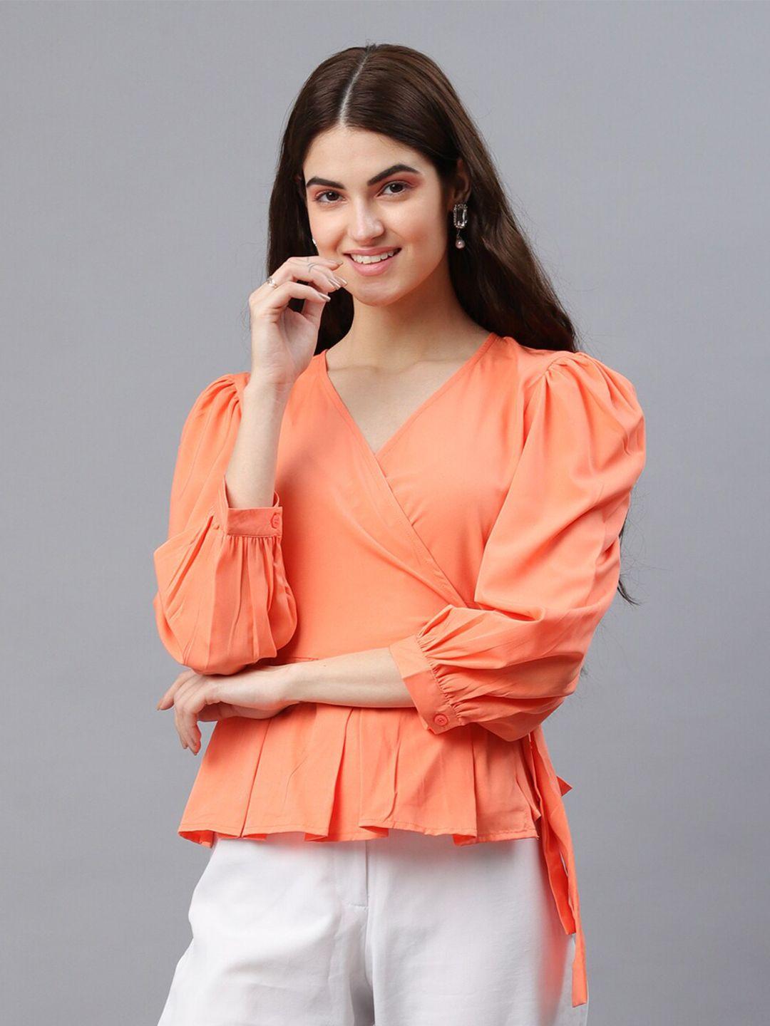 pretty loving thing orange crepe wrap top