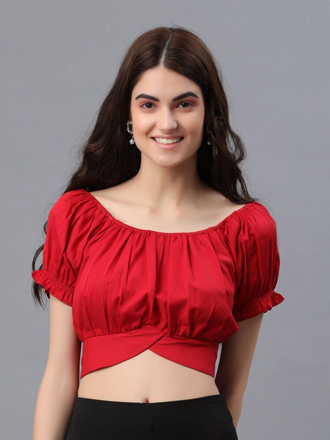 pretty loving thing women red blouson crop top