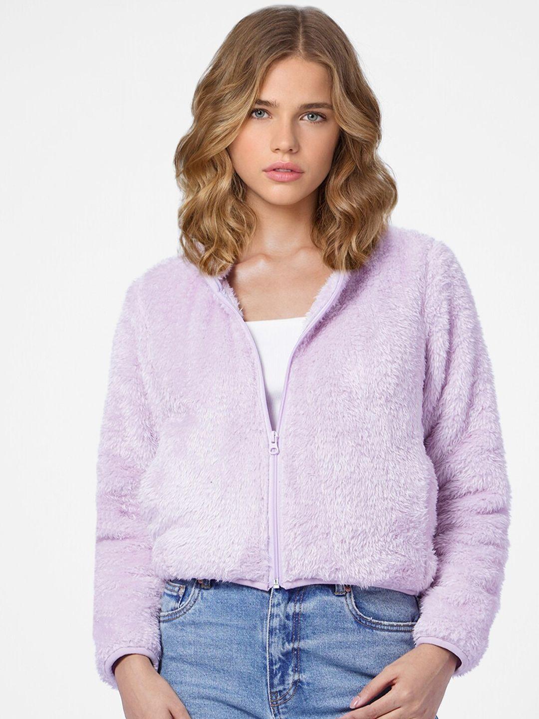 only women purple open front collarless jacket