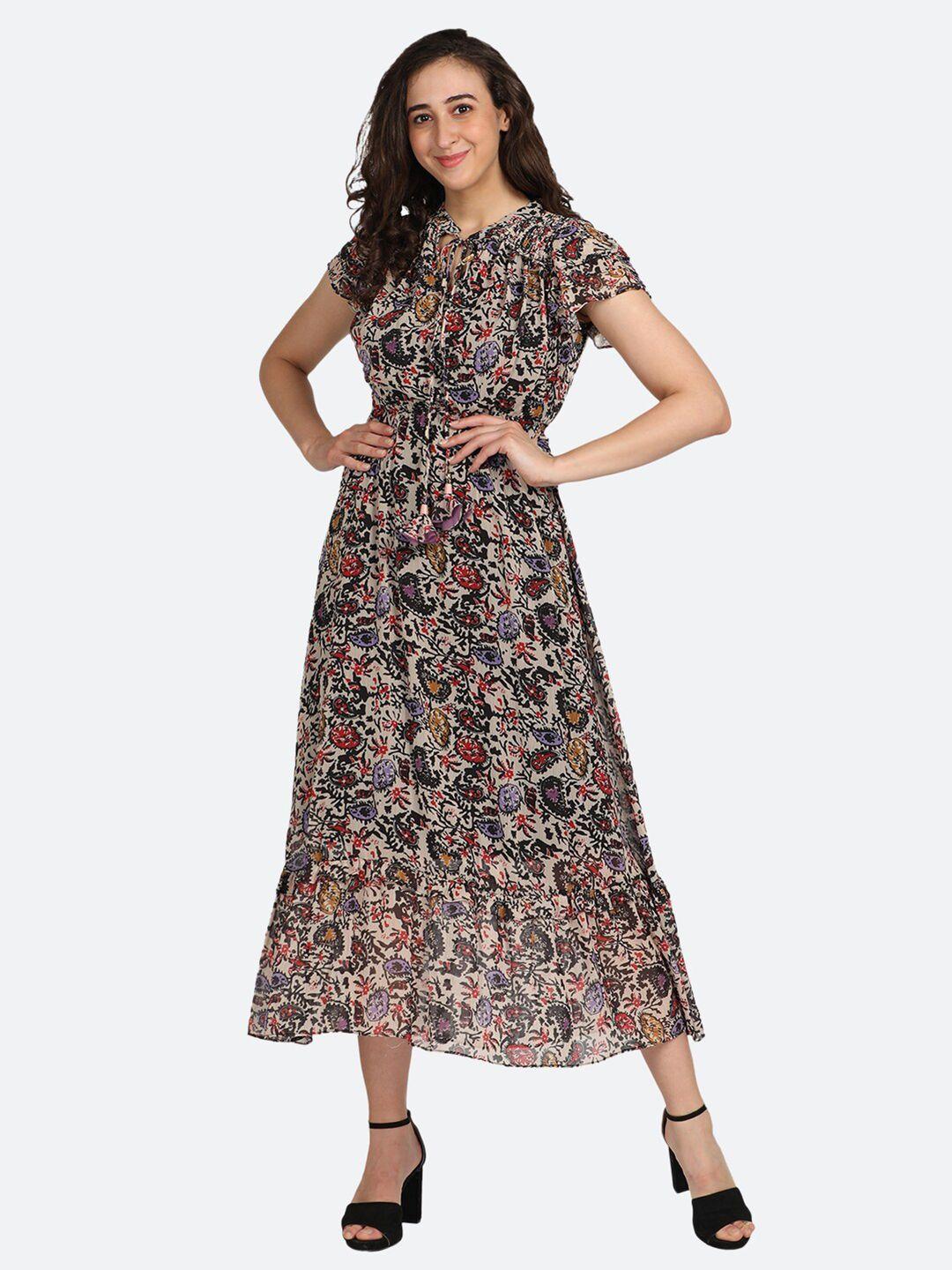 boldmiss multicoloured floral chiffon a-line midi dress