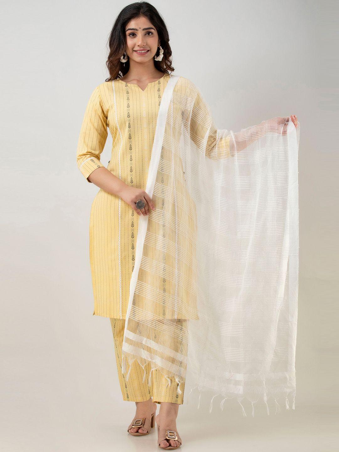 charu women yellow striped kurta with trouser & with dupatta