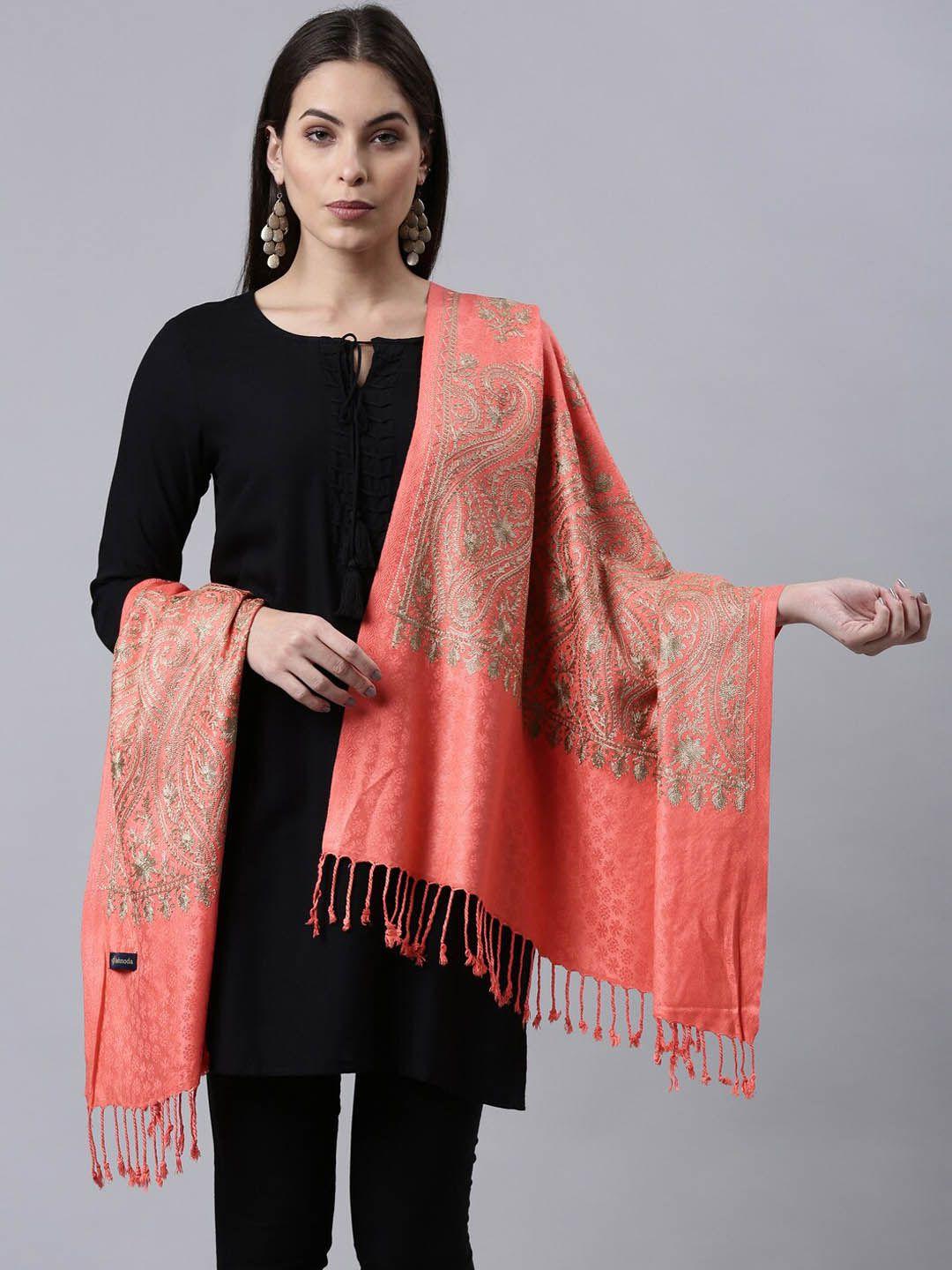 pashmoda women pink embroidered shawl