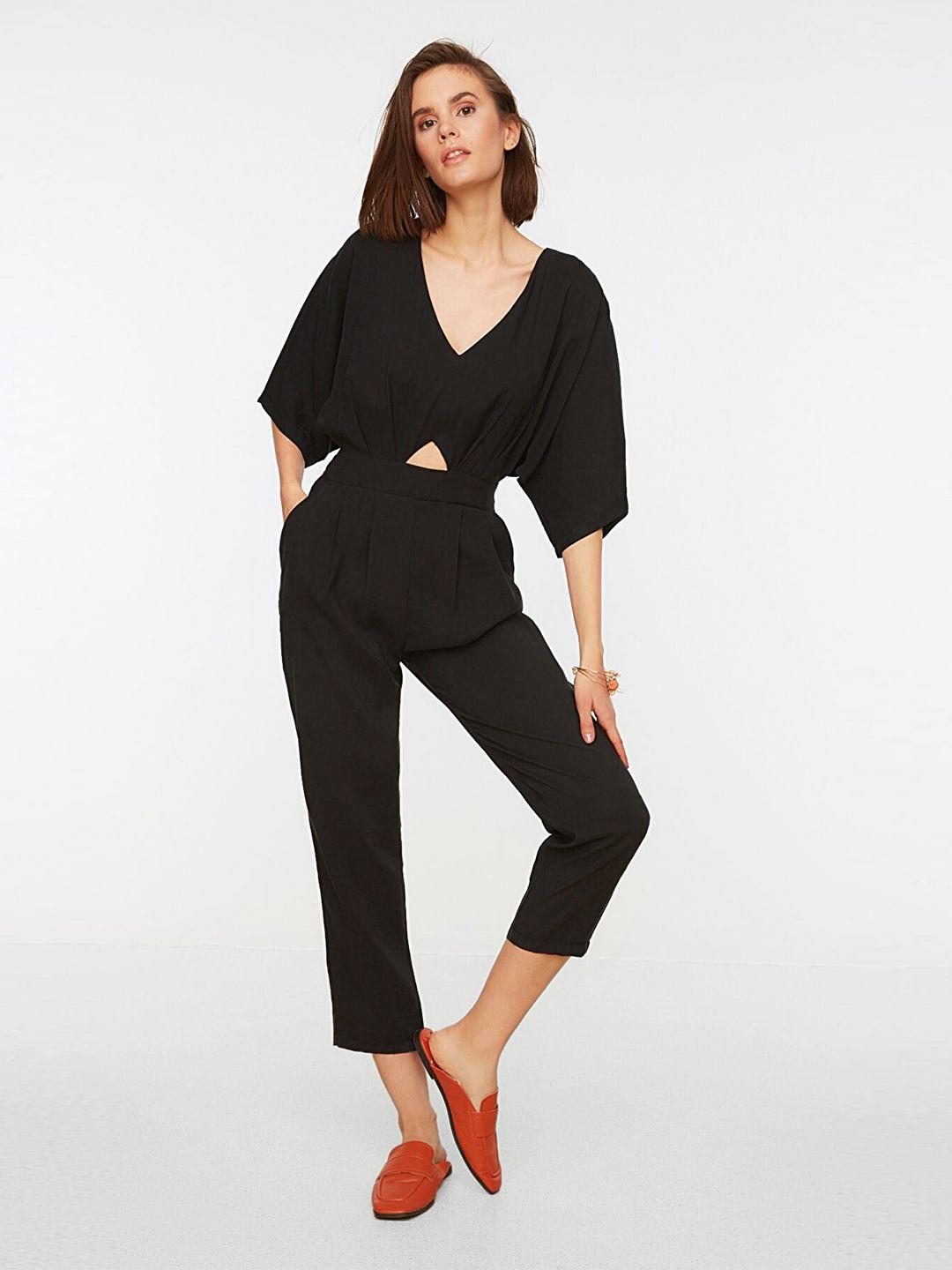 trendyol women black solid cuts out  basic jumpsuit