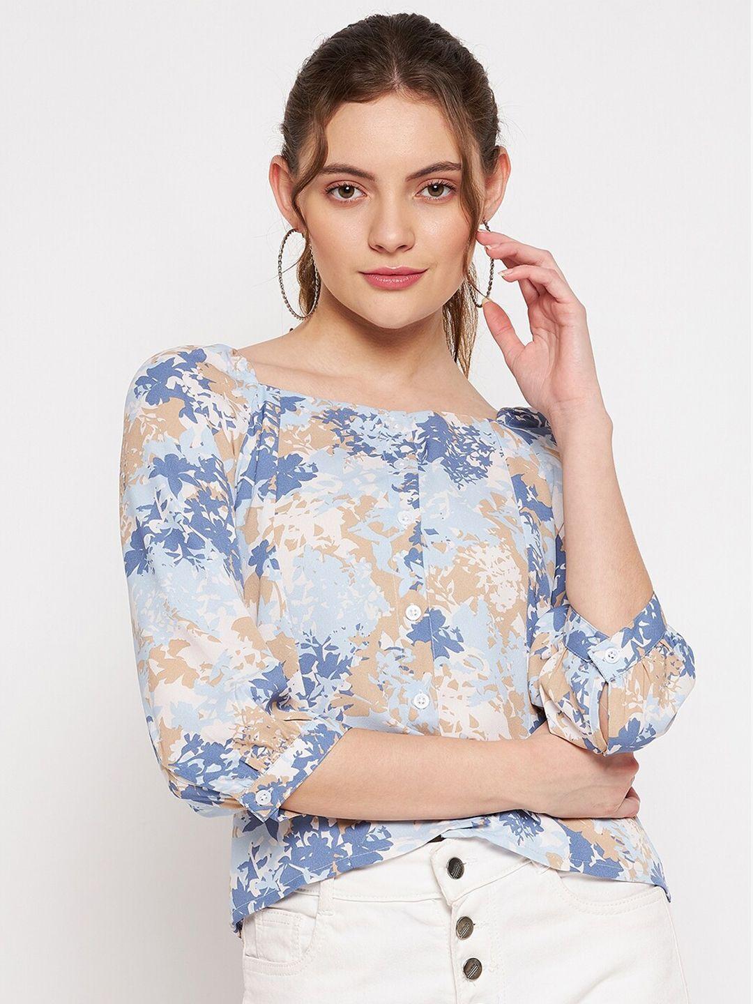 purys blue floral print georgette top