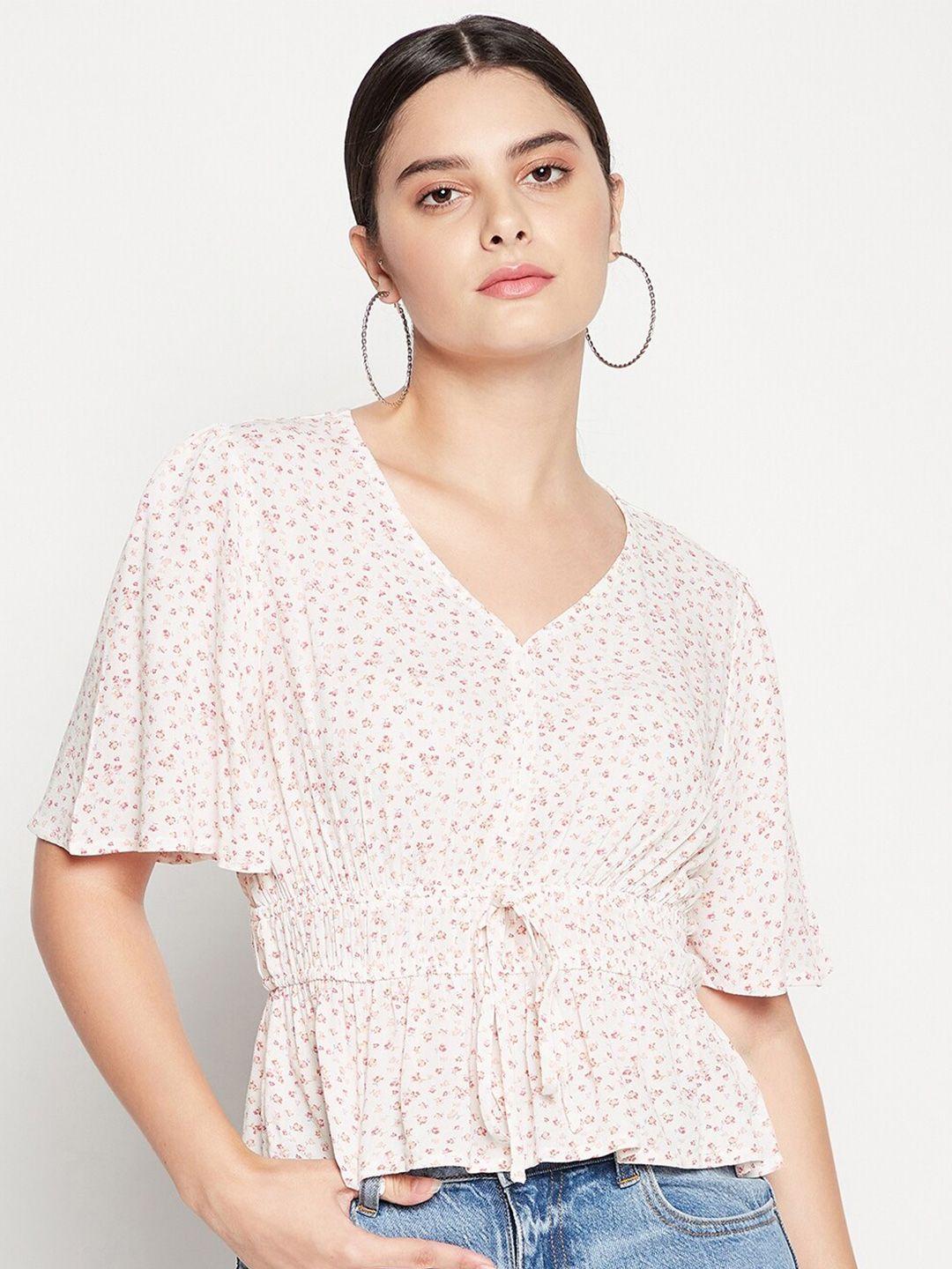 madame off white print cinched waist top