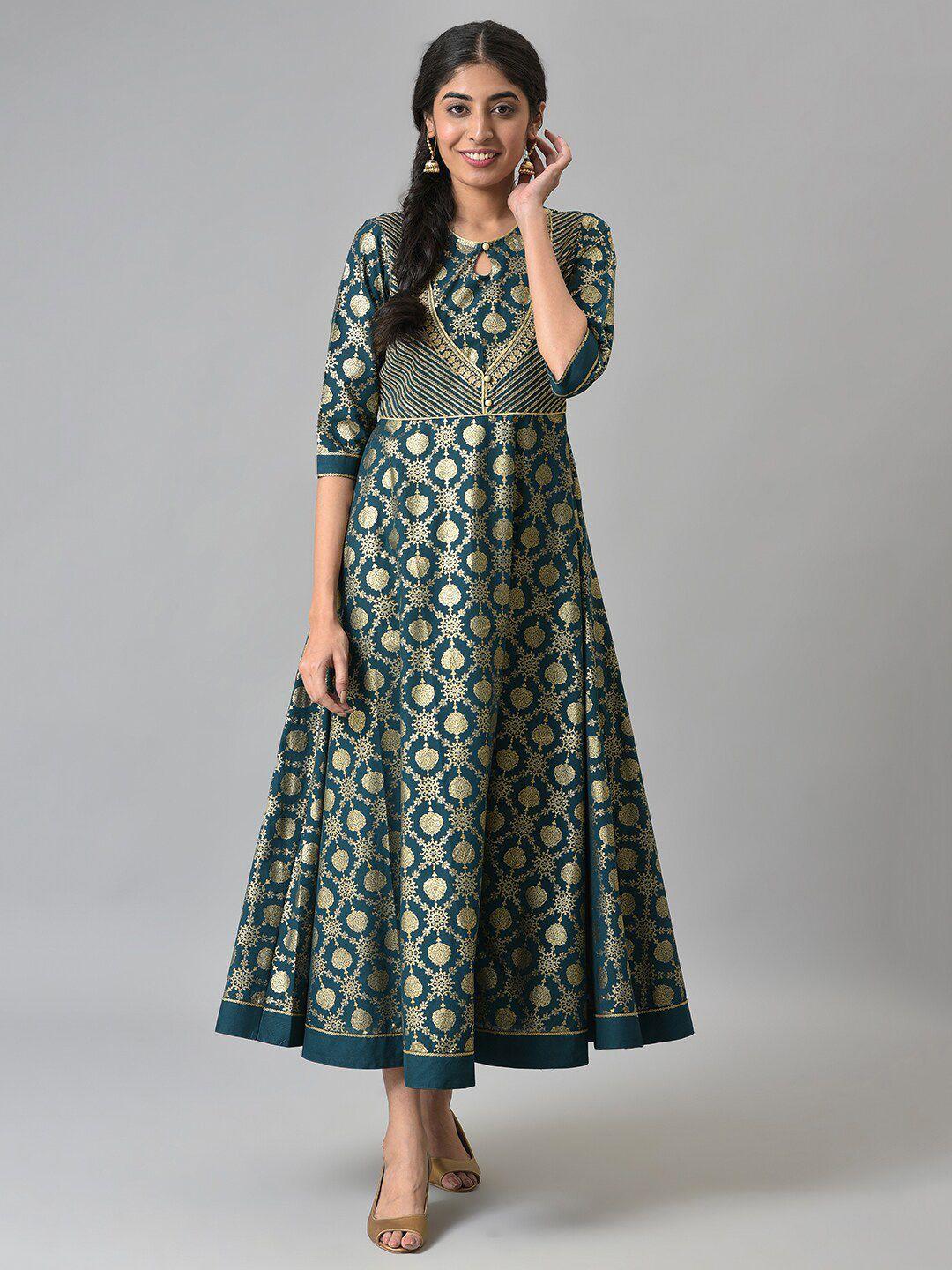 aurelia green ethnic motifs cotton maxi dress