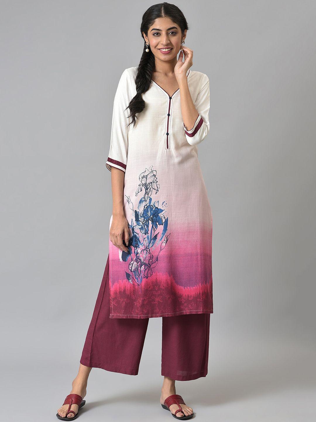 aurelia women white floral printed kurta with palazzos