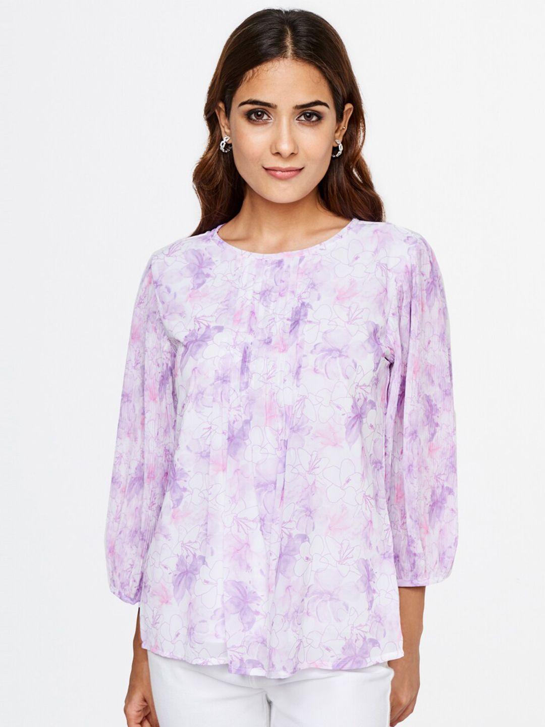 and purple & white floral print top