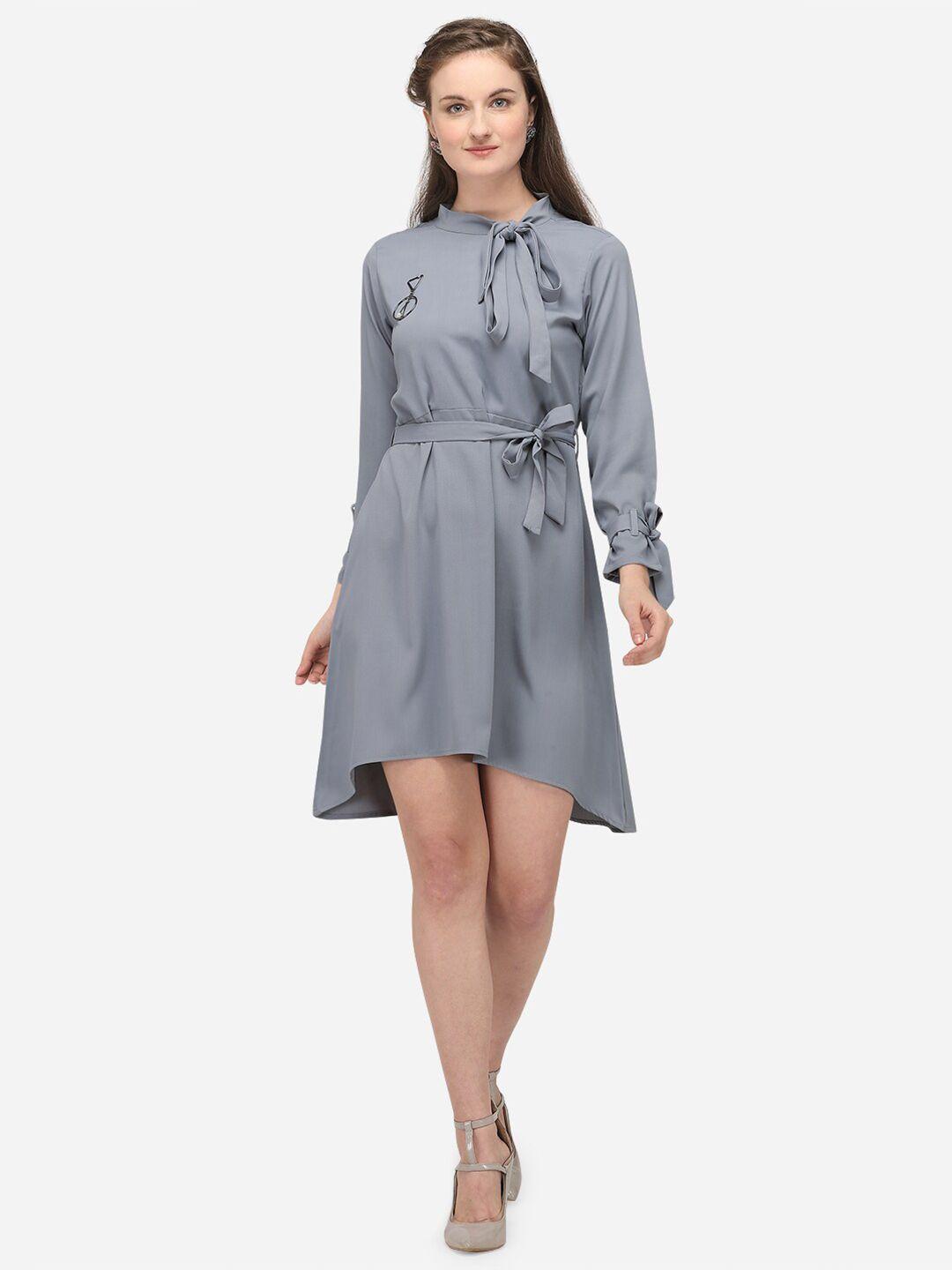 prettify grey women  tie-up neck a-line dress