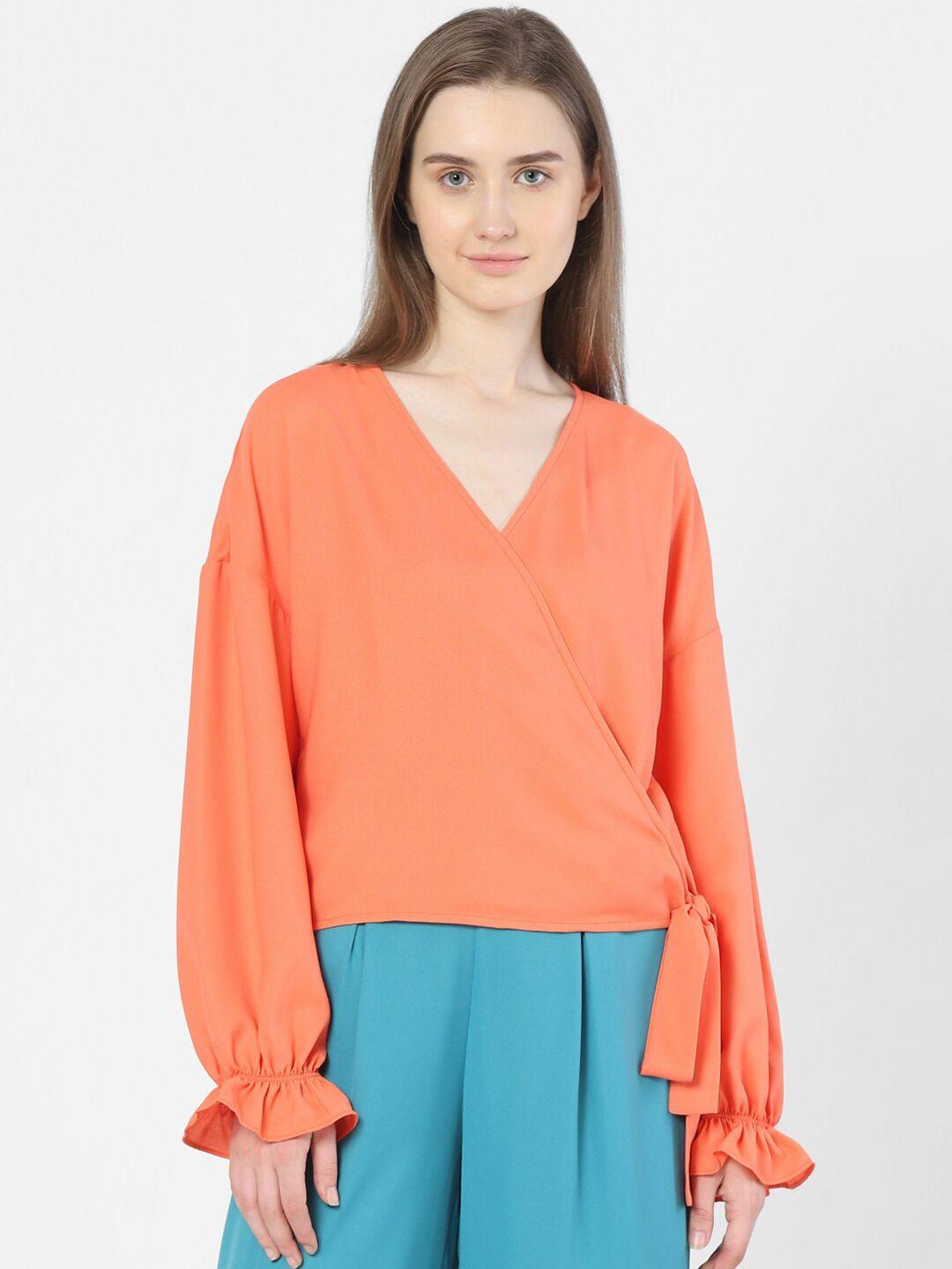 vero moda orange bishop sleeves wrap top