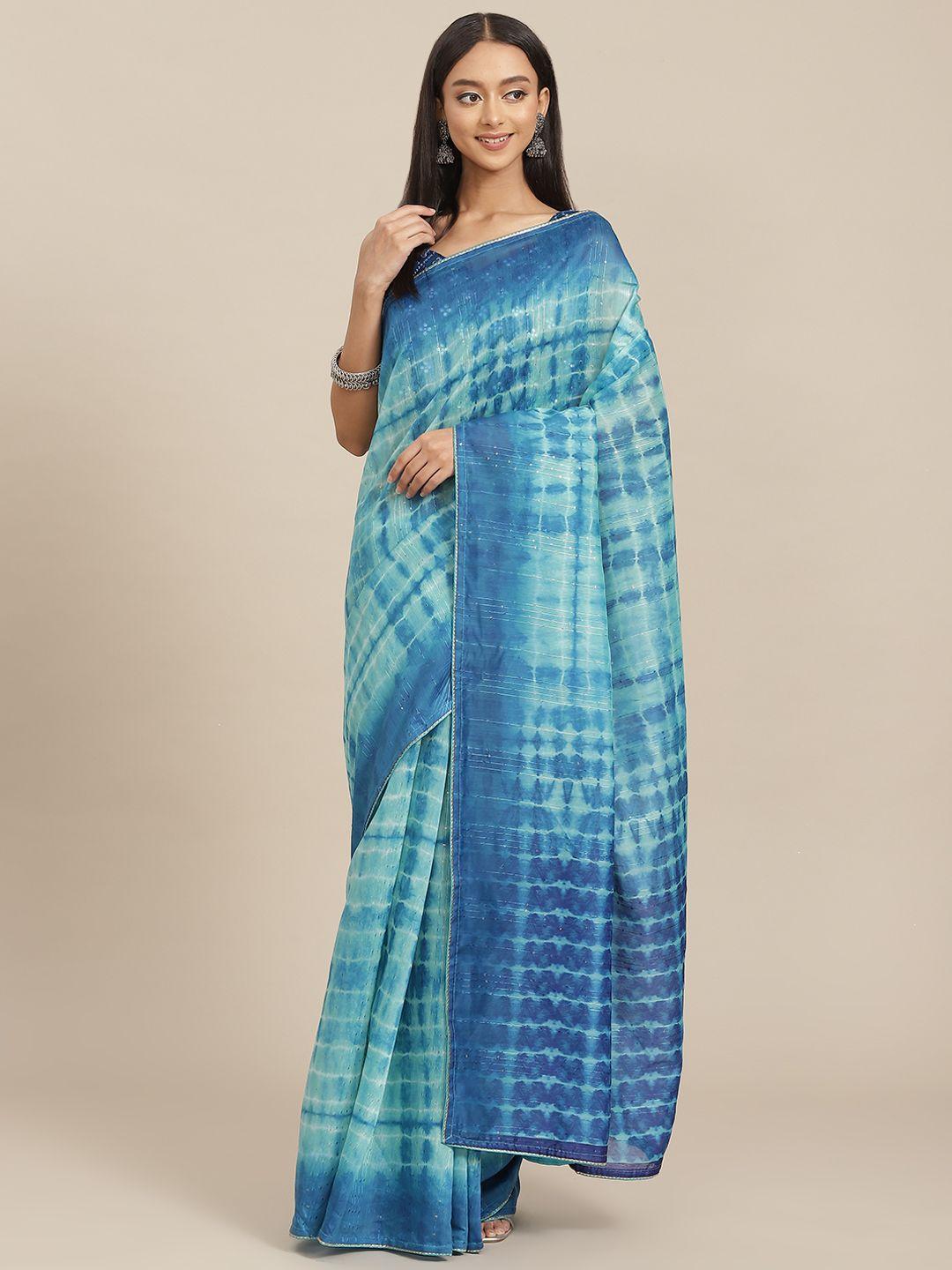 kalista blue tie and dye sequinned saree