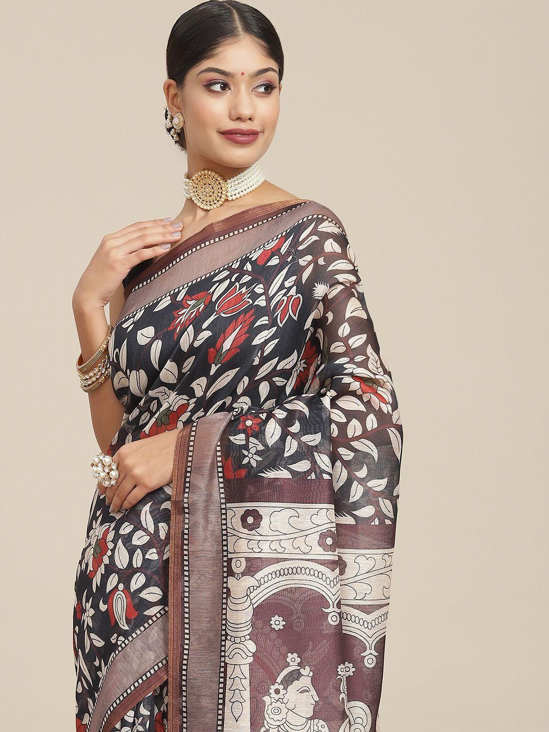 ishin black ethnic motifs printed saree