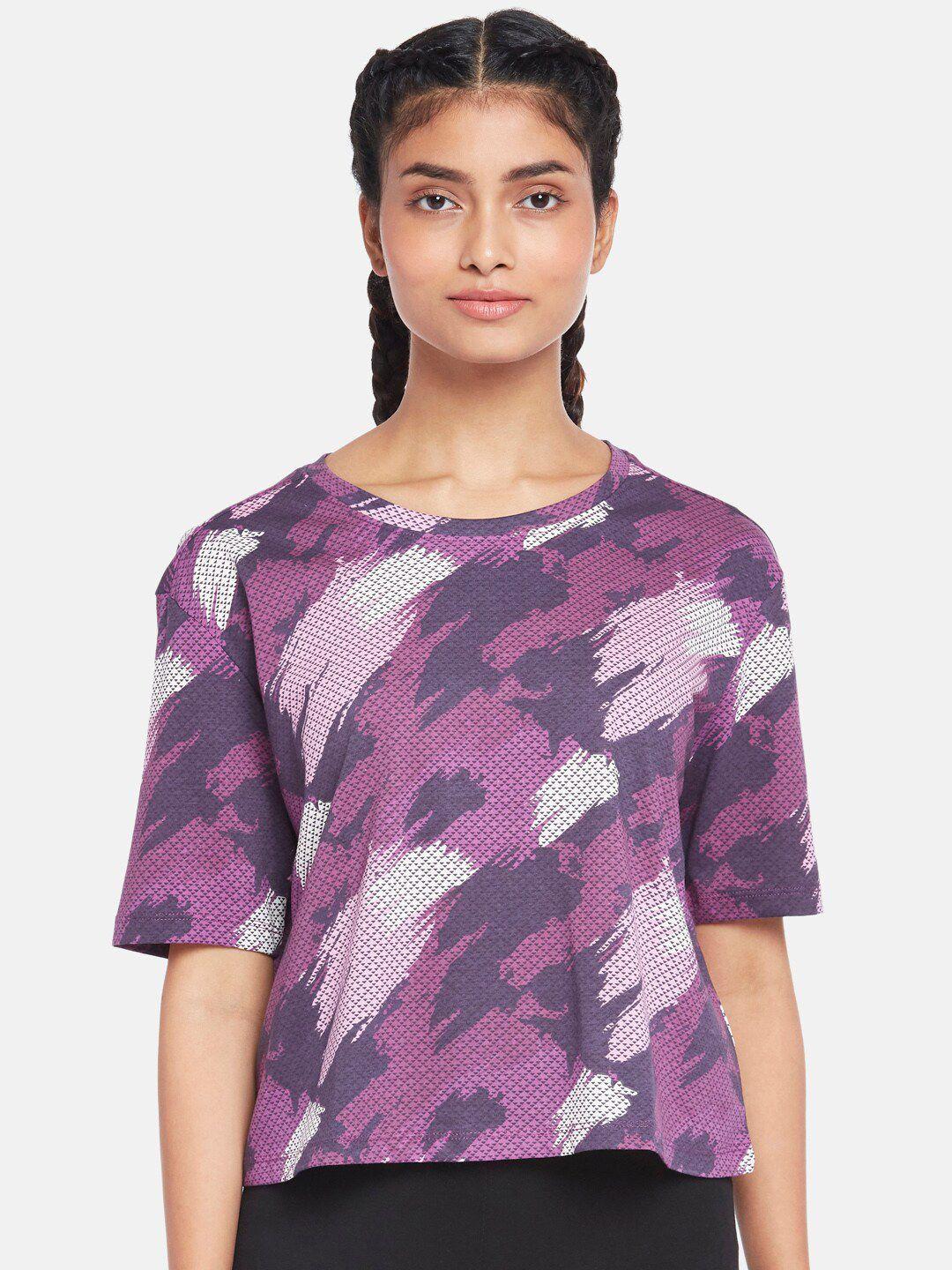 ajile by pantaloons women violet abstract print boxy top