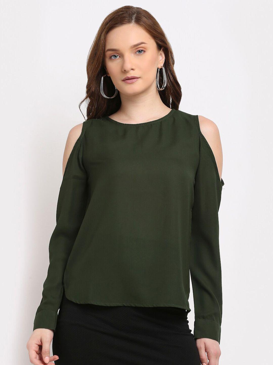 la zoire women olive green cold shoulder top