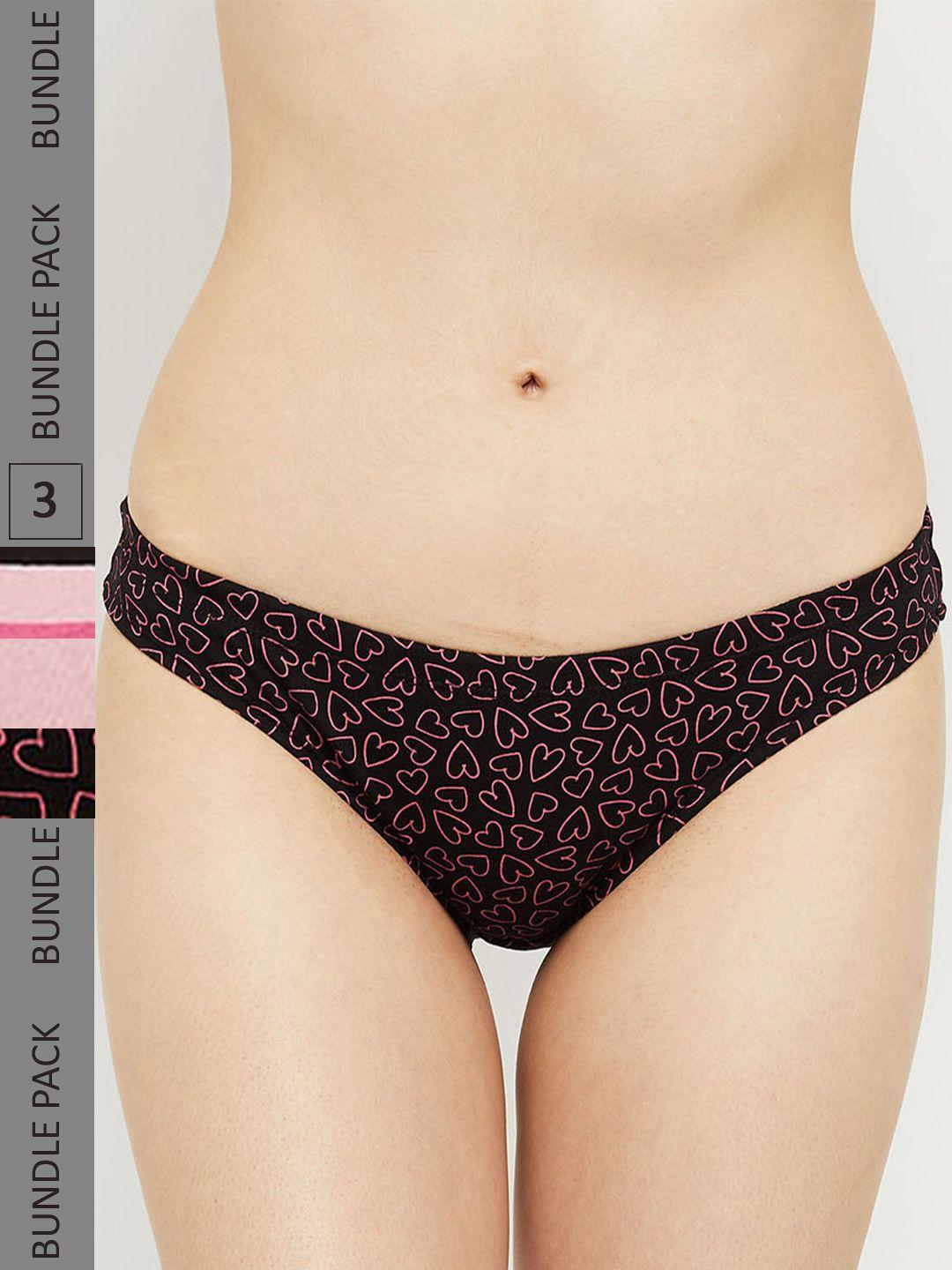 max women pack of 3 pink & black printed cotton bikini briefs smunoosinbk02