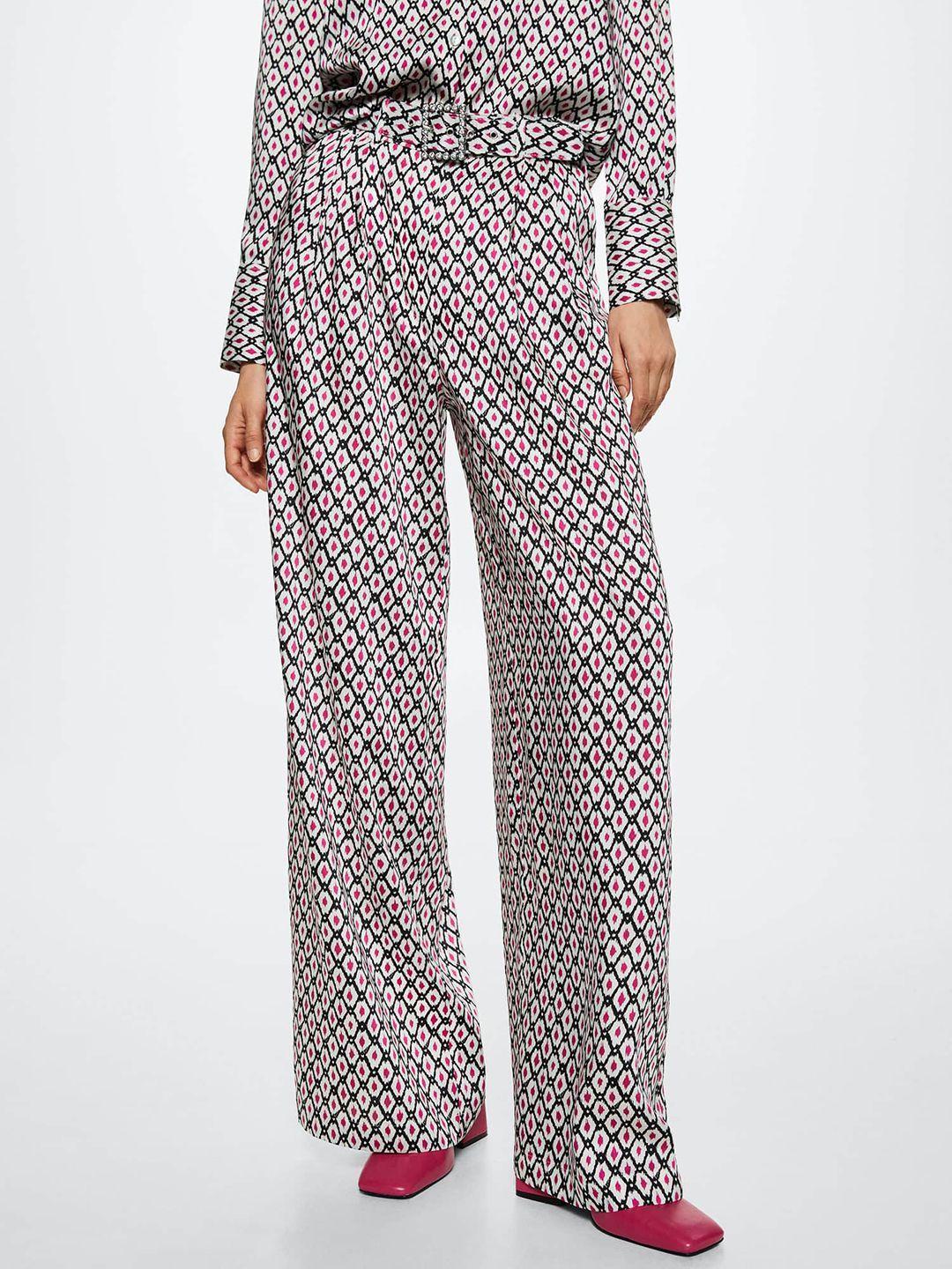 mango women white & black ethnic motifs printed trousers