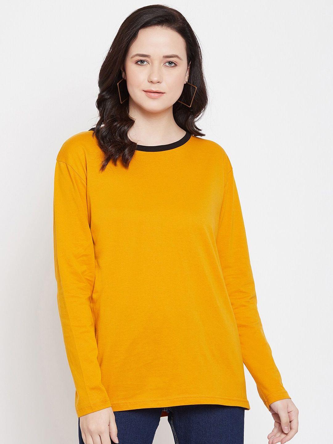 hypernation women yellow round neck t-shirt