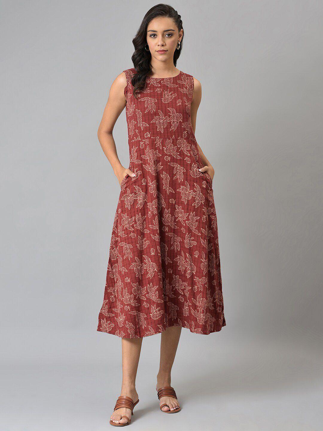 w red floral pure cotton midi dress