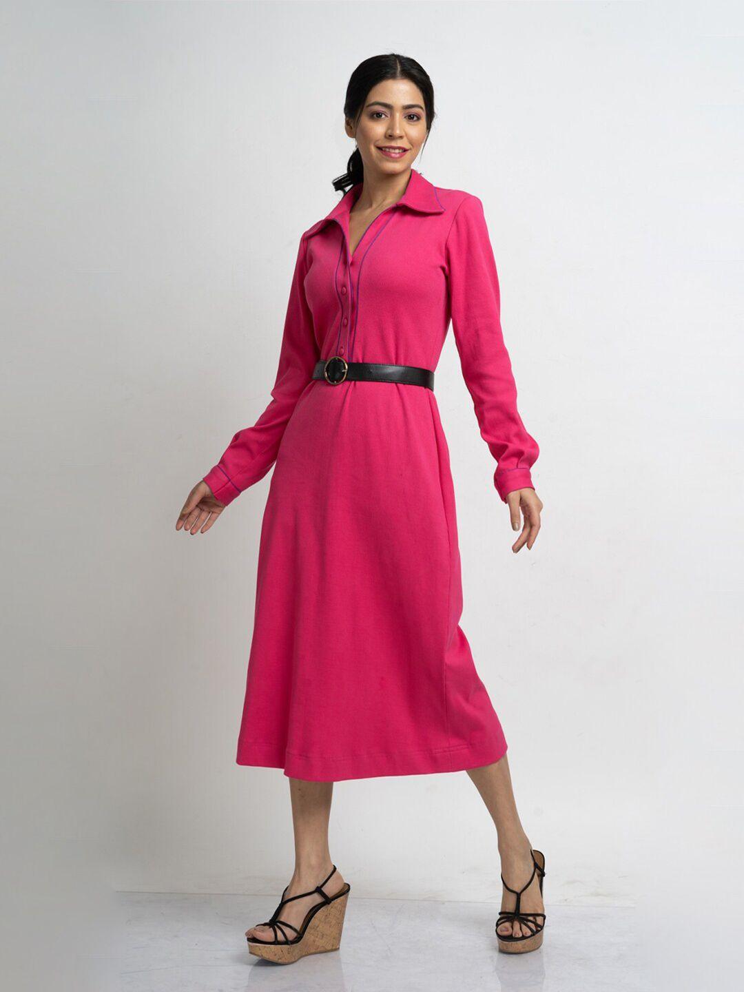 hencemade pink solid a-line midi dress