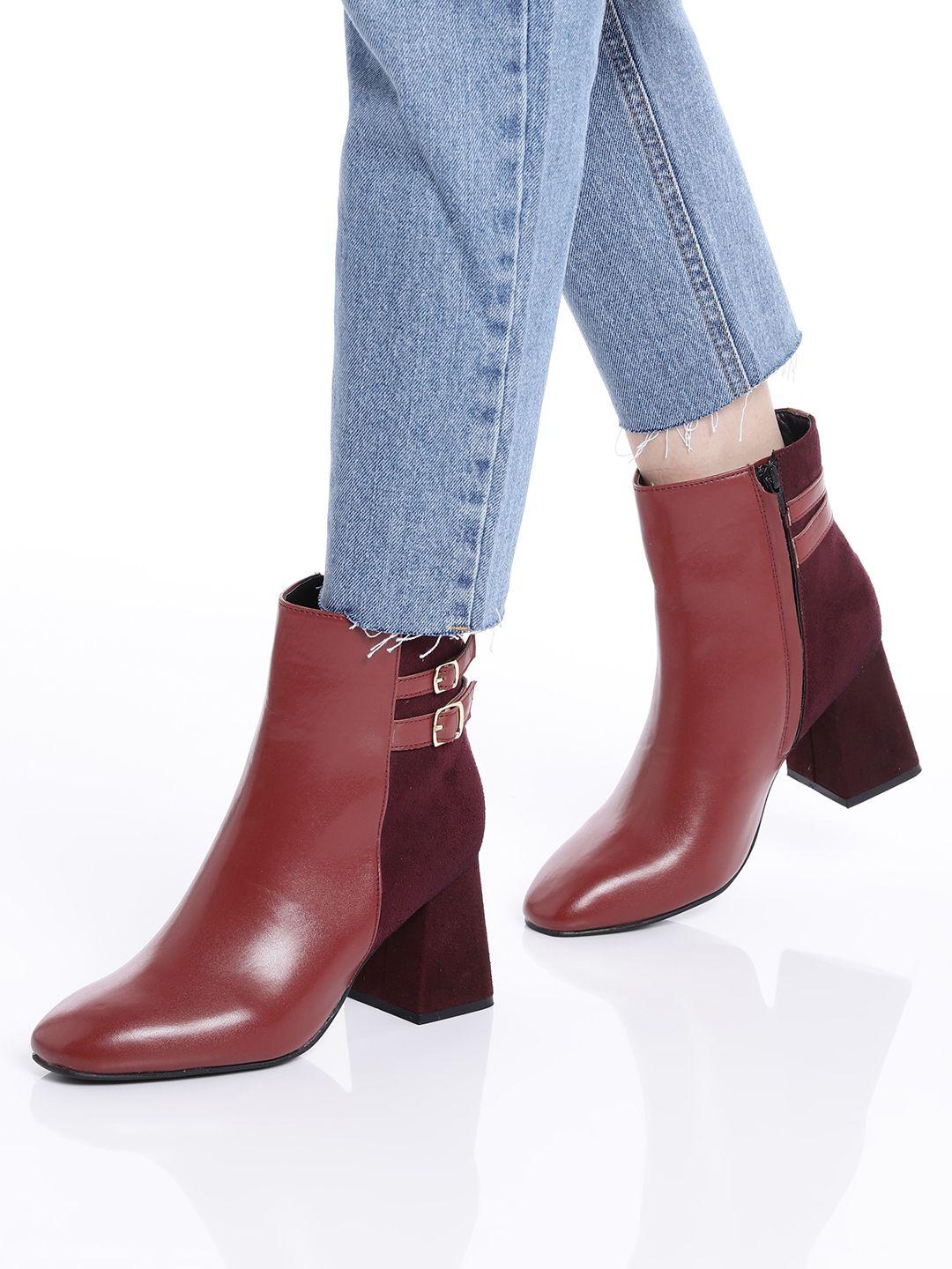 mast & harbour mid-top block heel regular boots with buckle detail