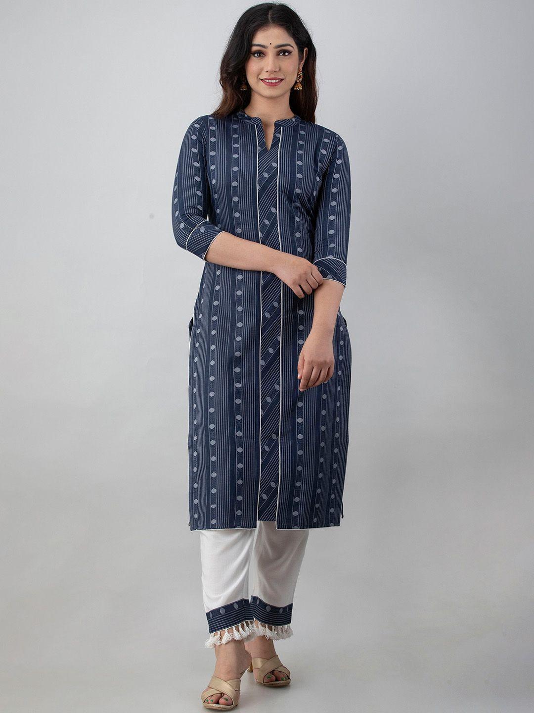 ckm women blue printed kurta with trousers