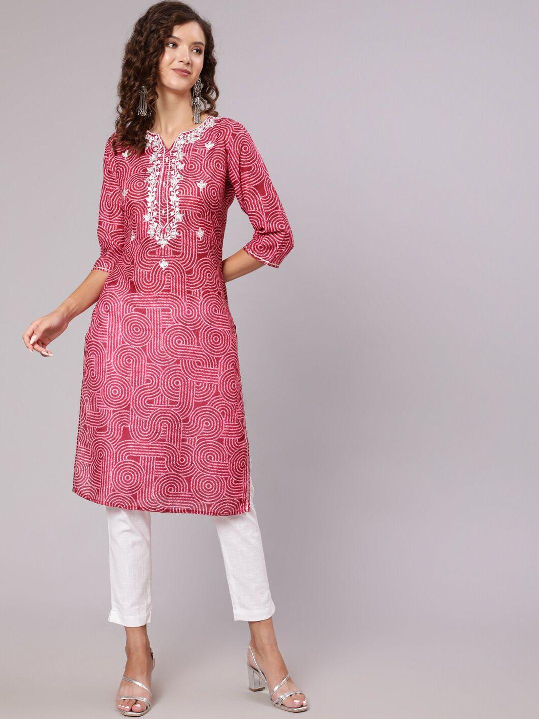 jaipur kurti women red floral embroidered mirror work silk blend kurta with trousers