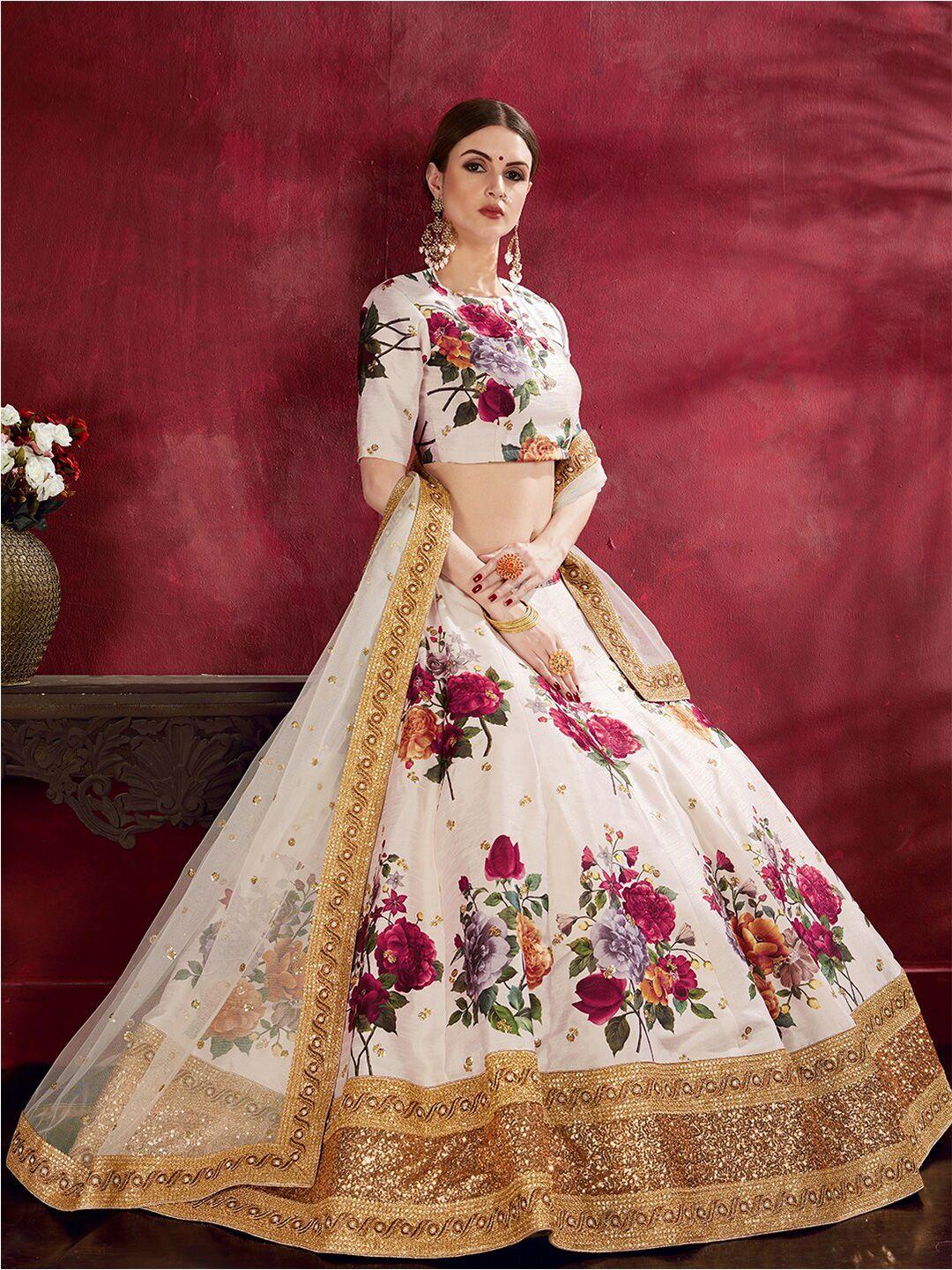 fabpixel printed semi-stitched lehenga & unstitched blouse with dupatta