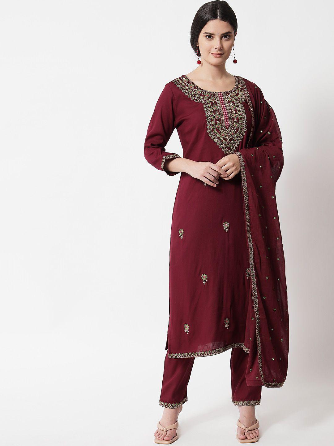 ikdaiya women floral embroidered kurta with trousers & dupatta