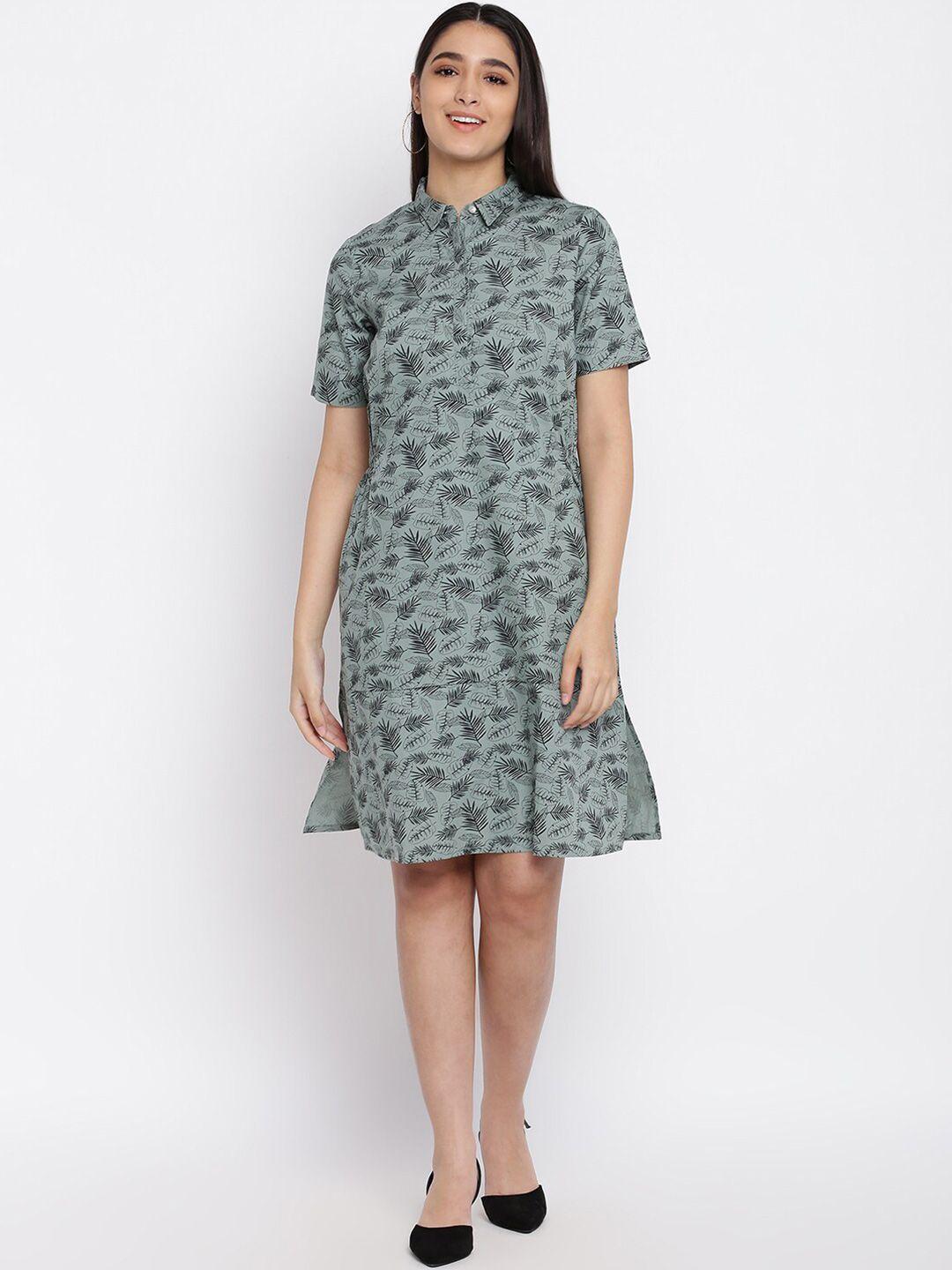 abof green floral shirt dress