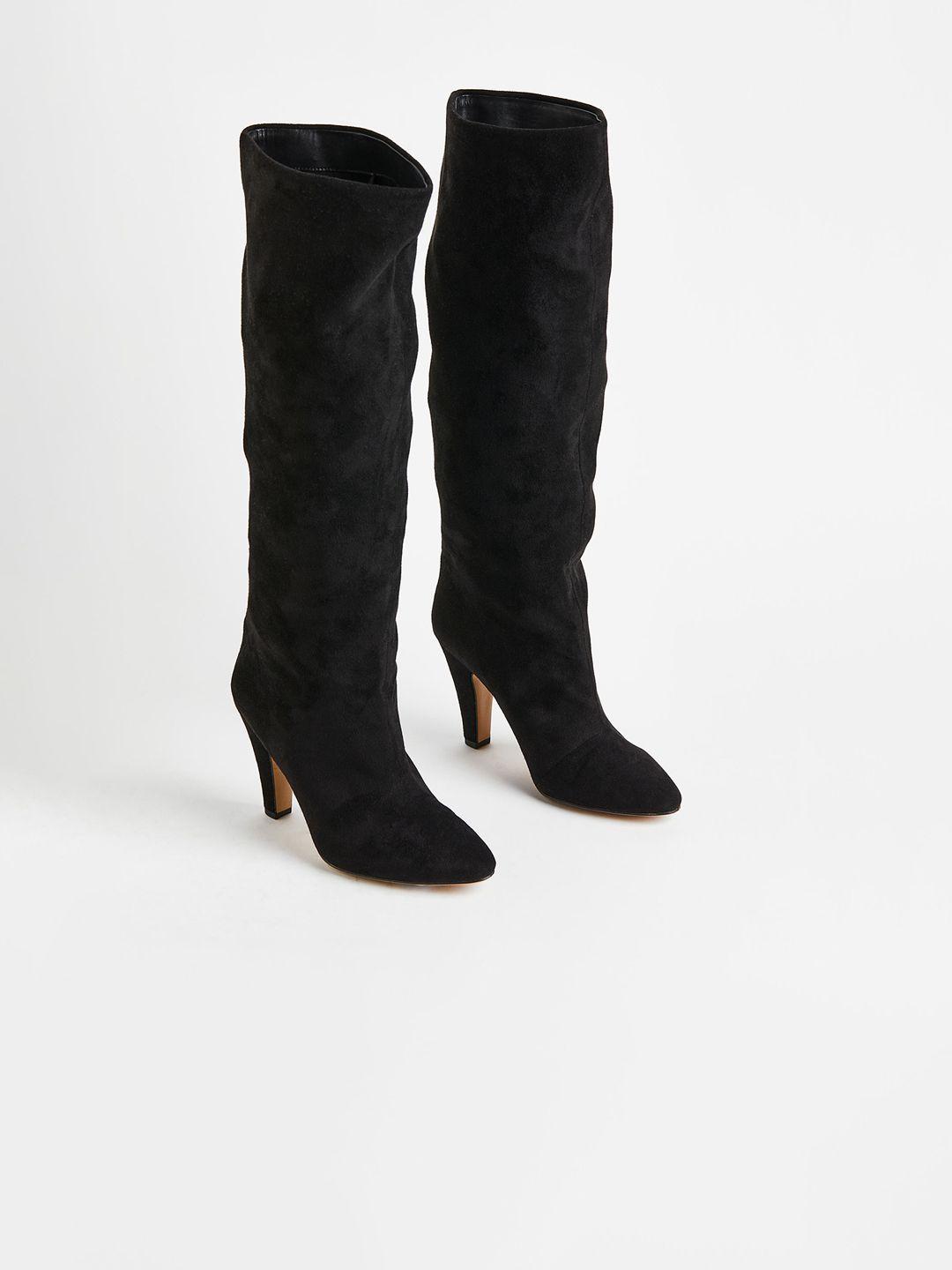 h&m women black knee-high heeled boots