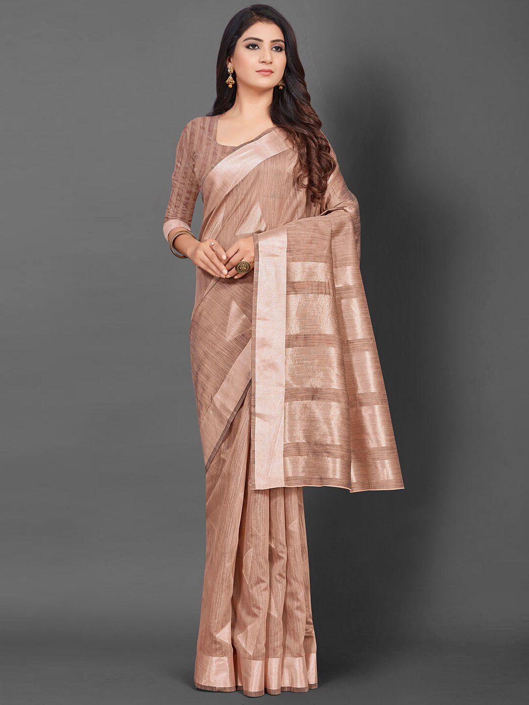 mitera beige & gold-toned  woven design zari linen blend banarasi saree