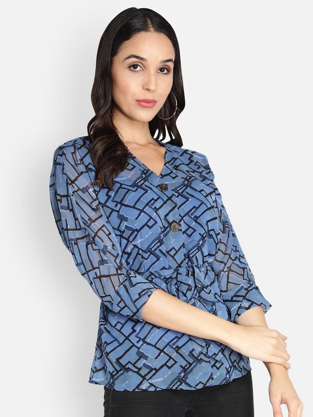 sipsew blue geometric print top