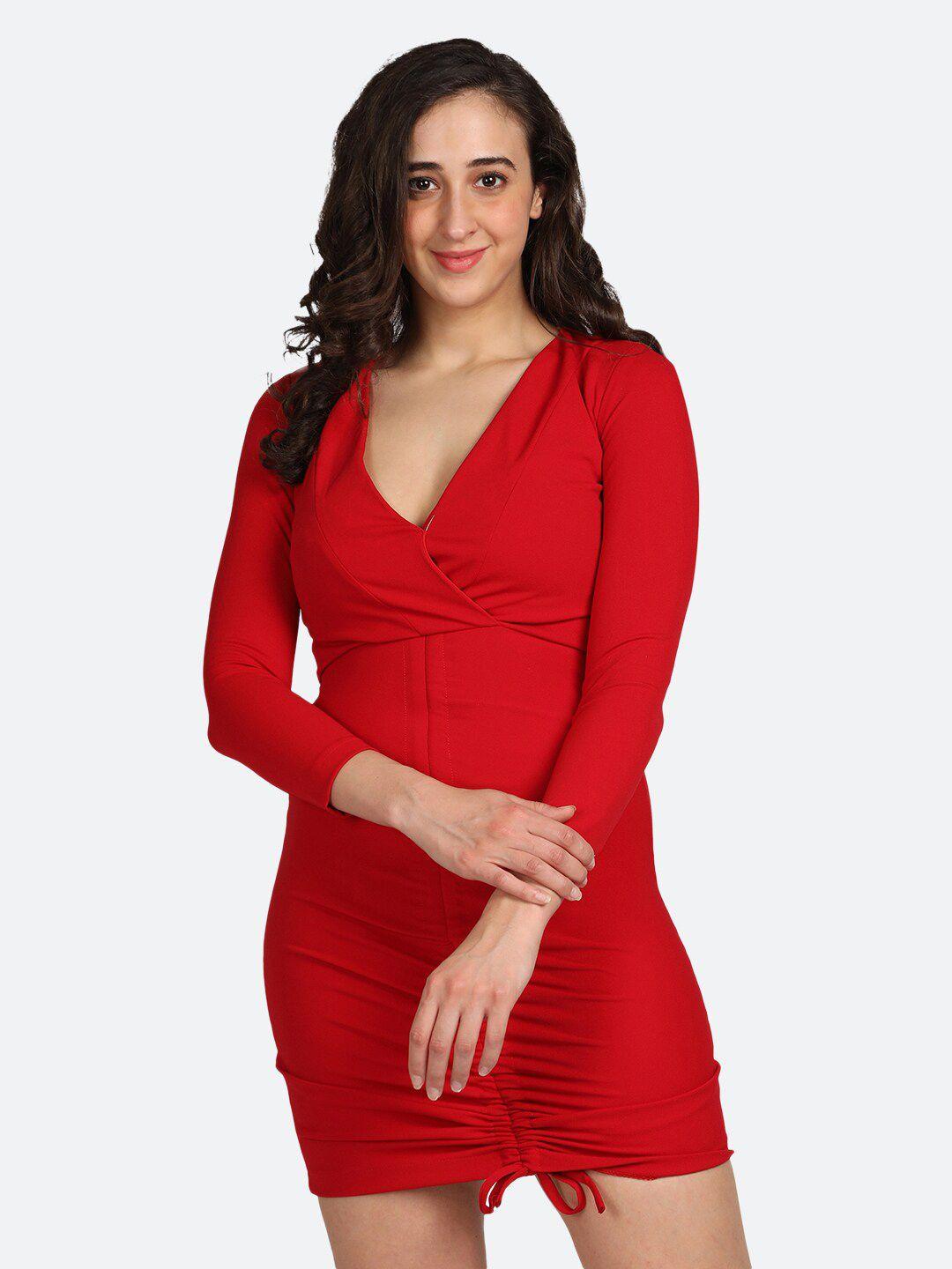 boldmiss women red solid polyester bodycon mini dress