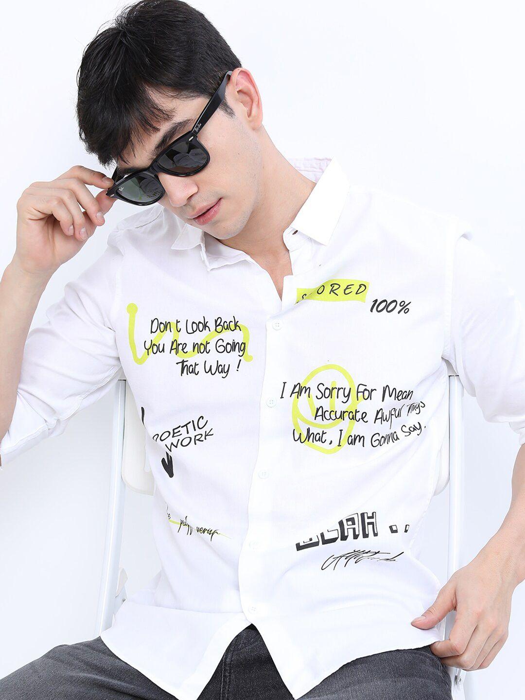 ketch men white slim fit printed casual shirt