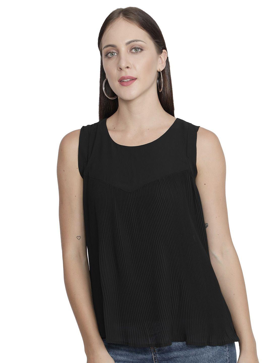 nuevosdamas women black sleeveless crepe top