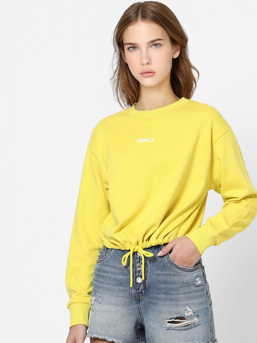 only women yellow printed sweatshirt