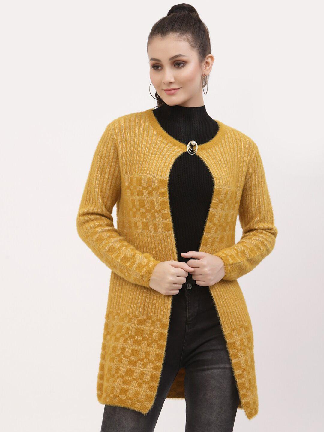 juelle women mustard ribbed longline cardigan