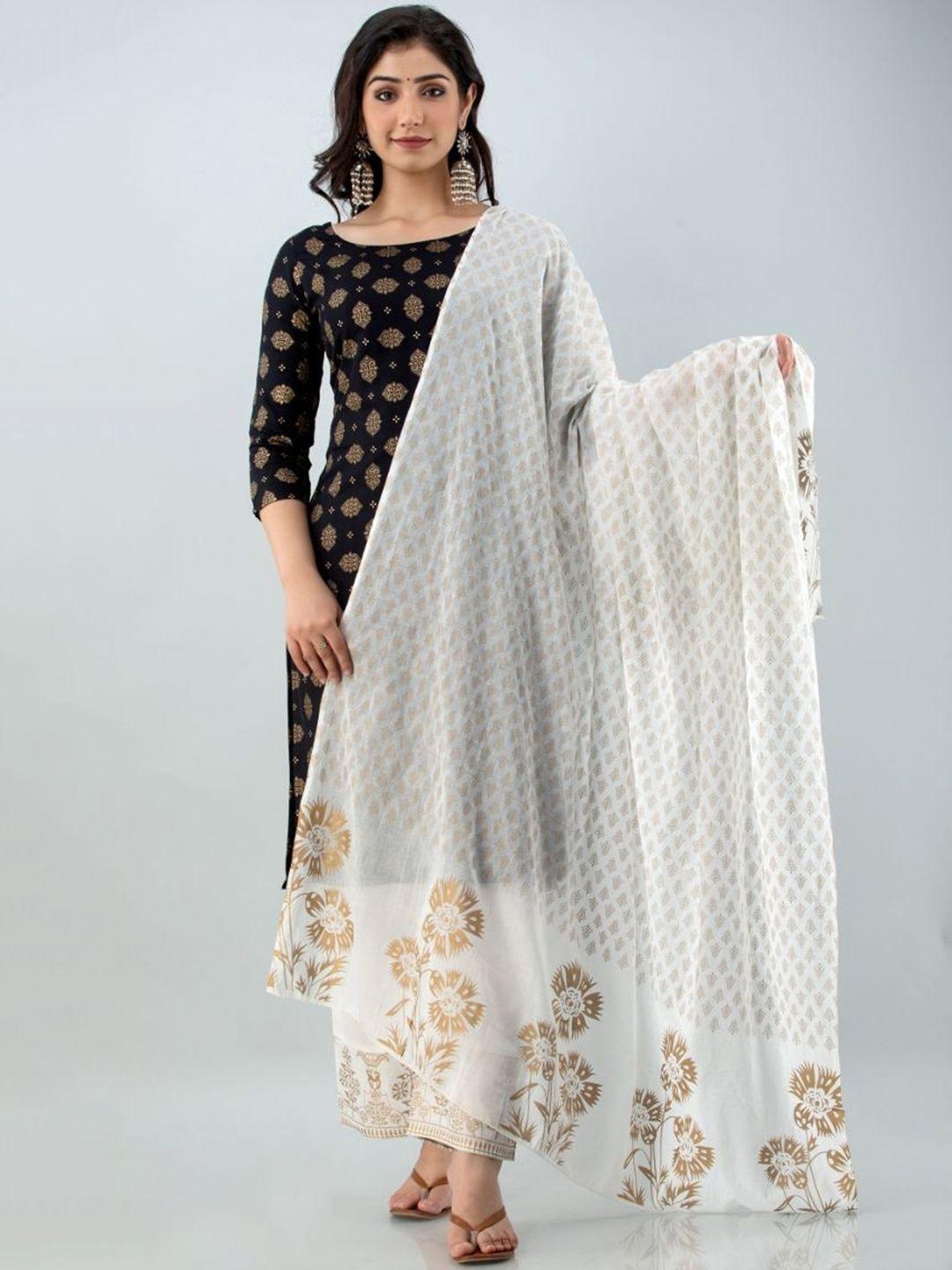 lovista women black printed kurta with palazzos & with dupatta