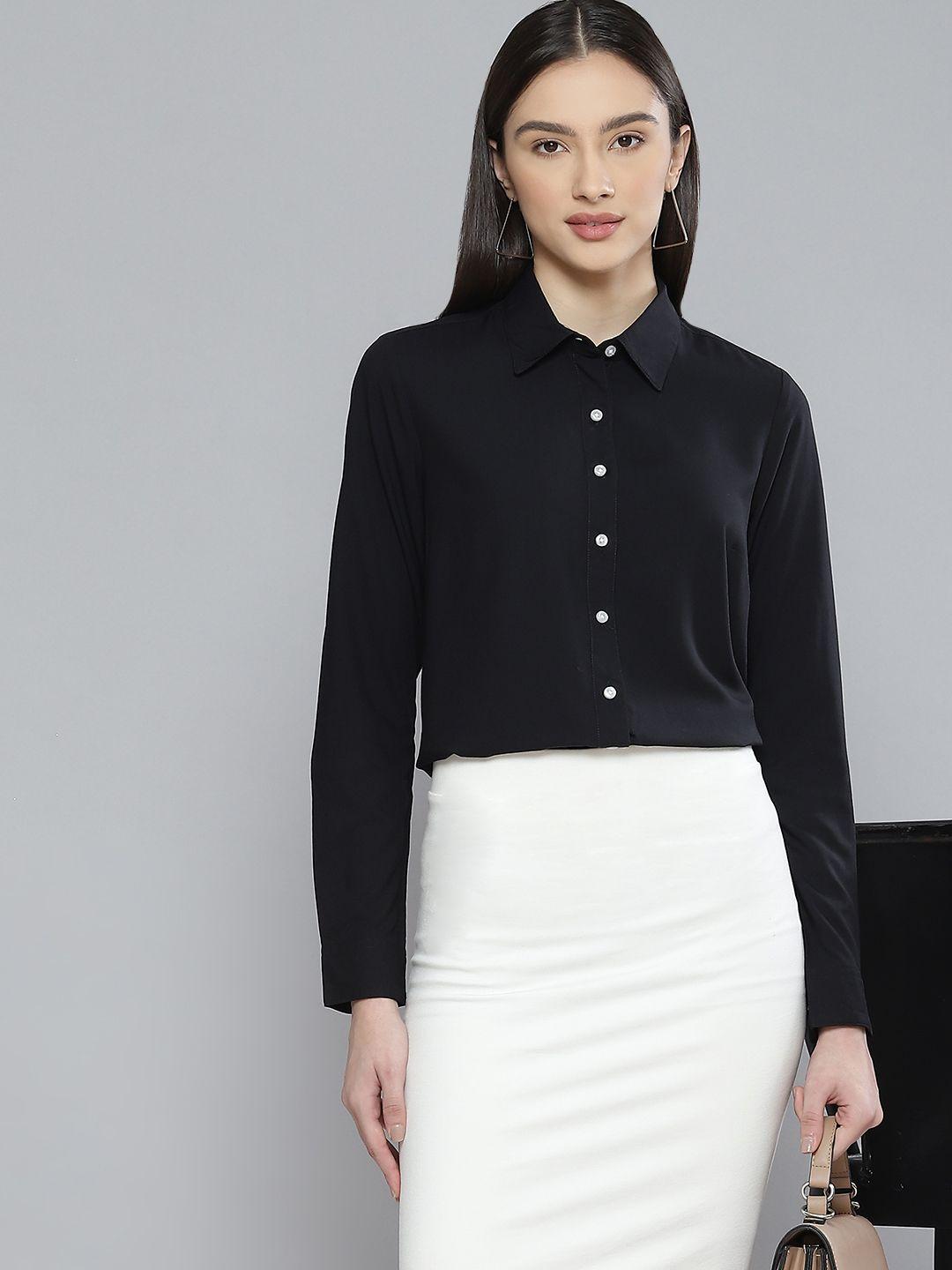 dennison women black solid formal shirt