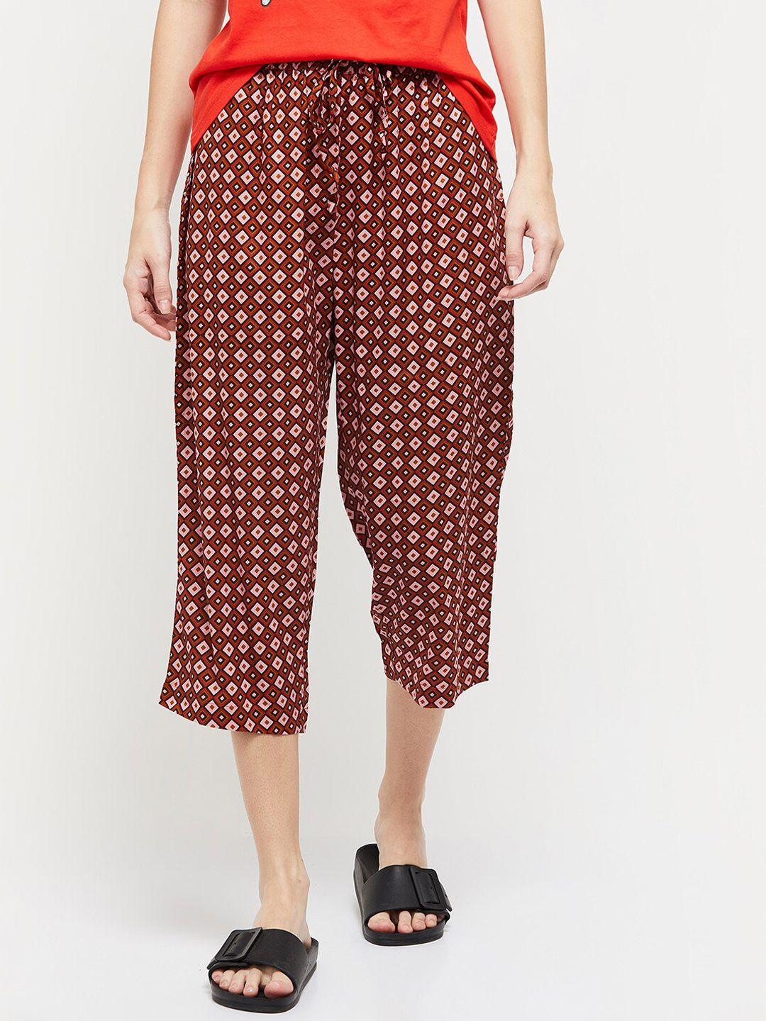 max women maroon printed lounge capris