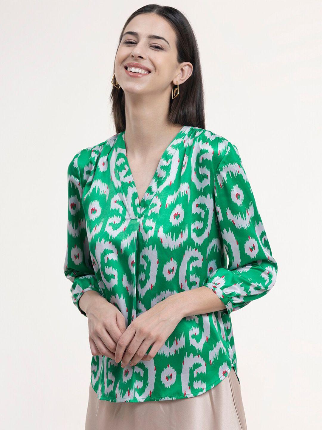 fablestreet green print satin top