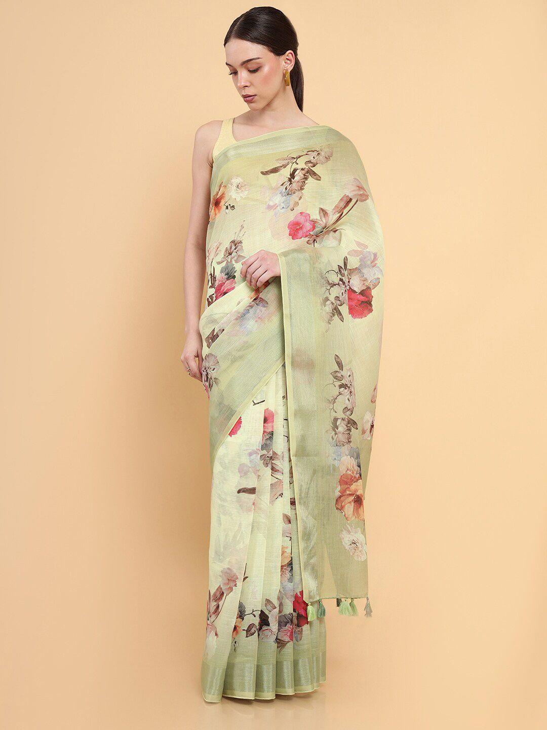 soch green & pink floral printed saree