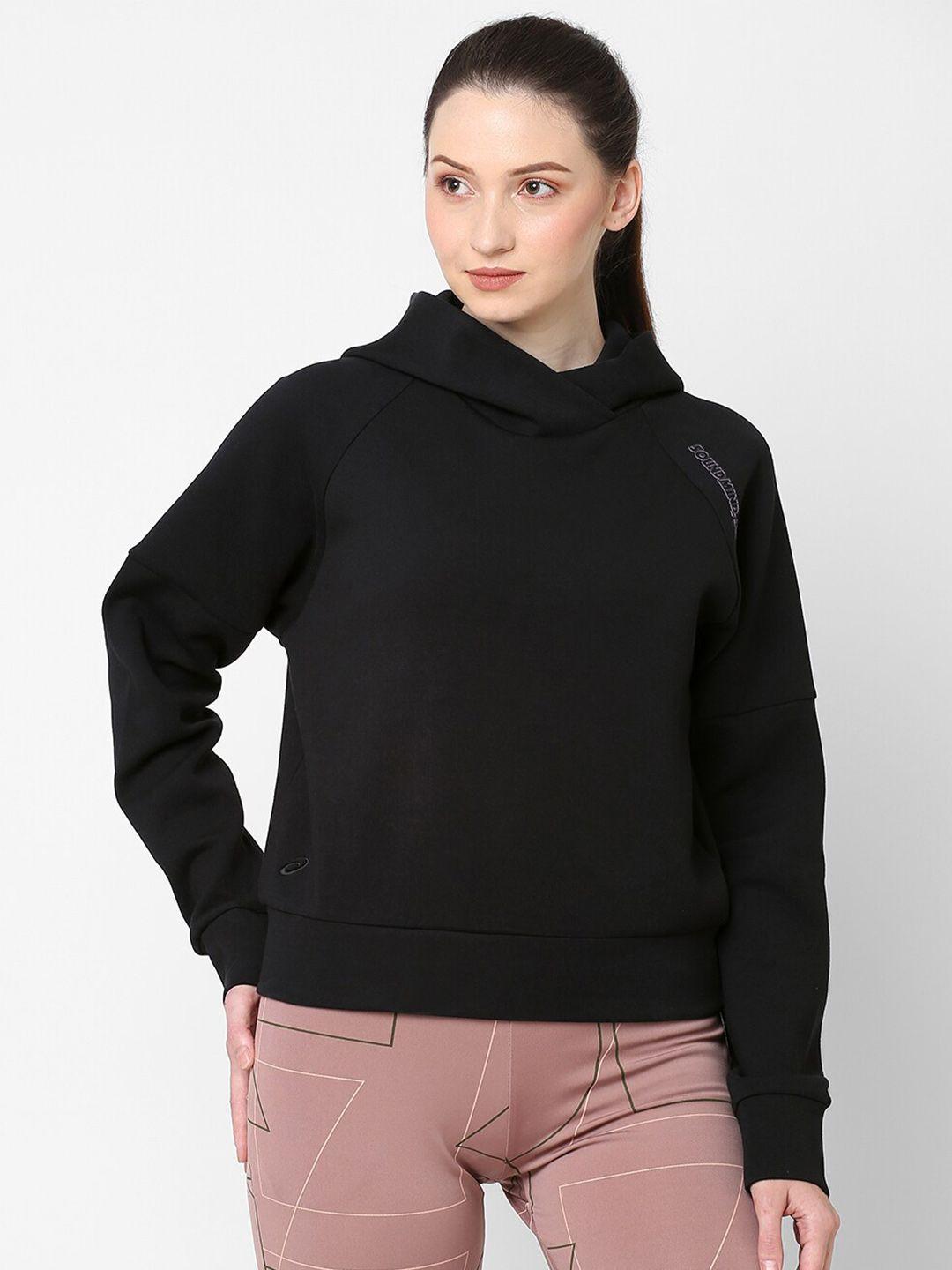 asics women black solid cotton pullover sweatshirts