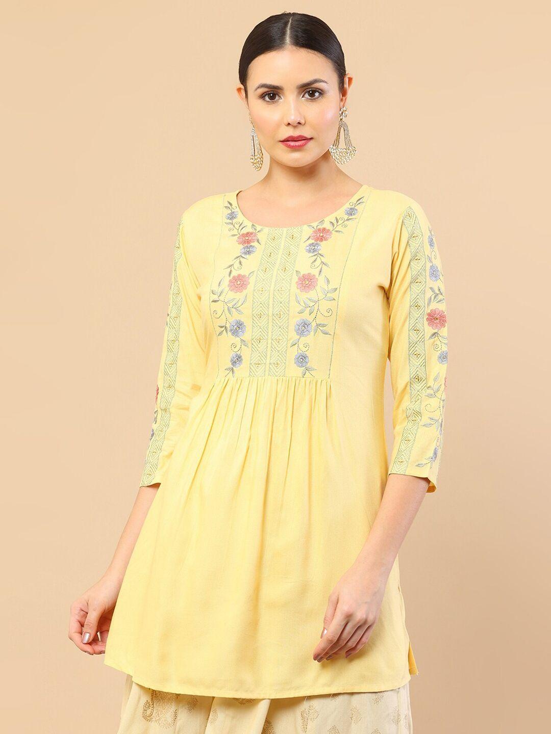 soch yellow & blue embroidered tunic